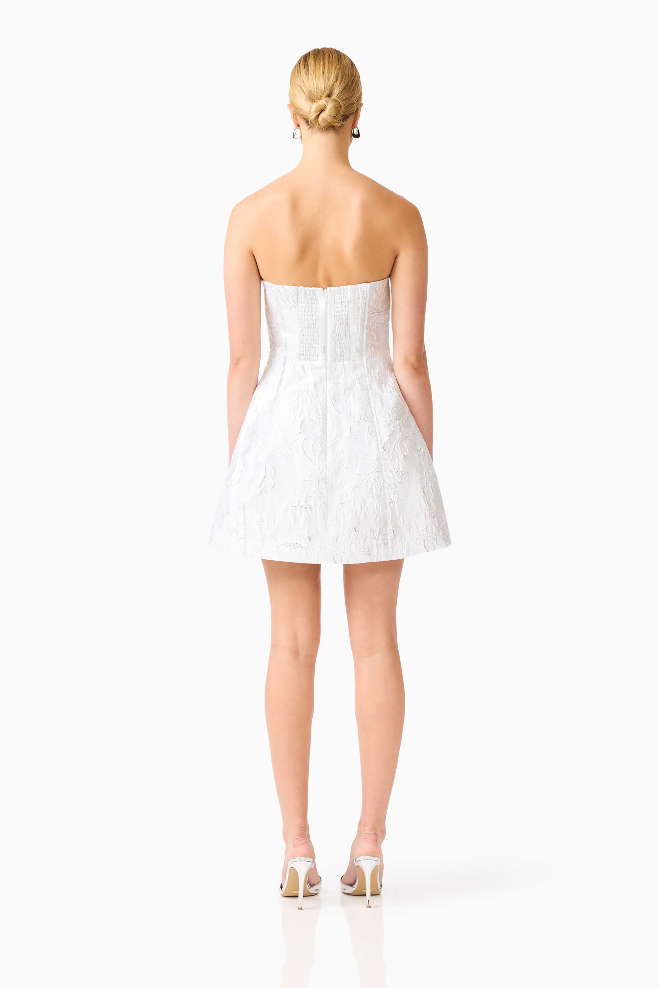 Floralie Strapless Mini Dress in Silver