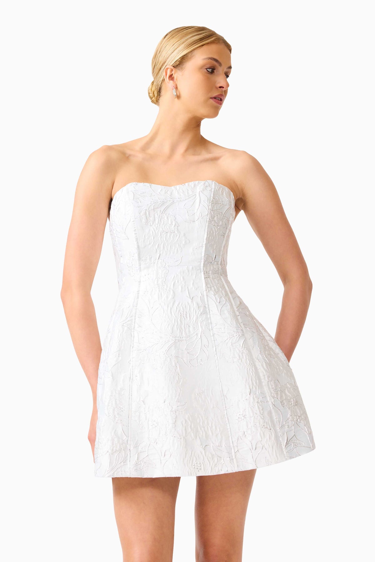 Floralie Strapless Mini Dress in Silver