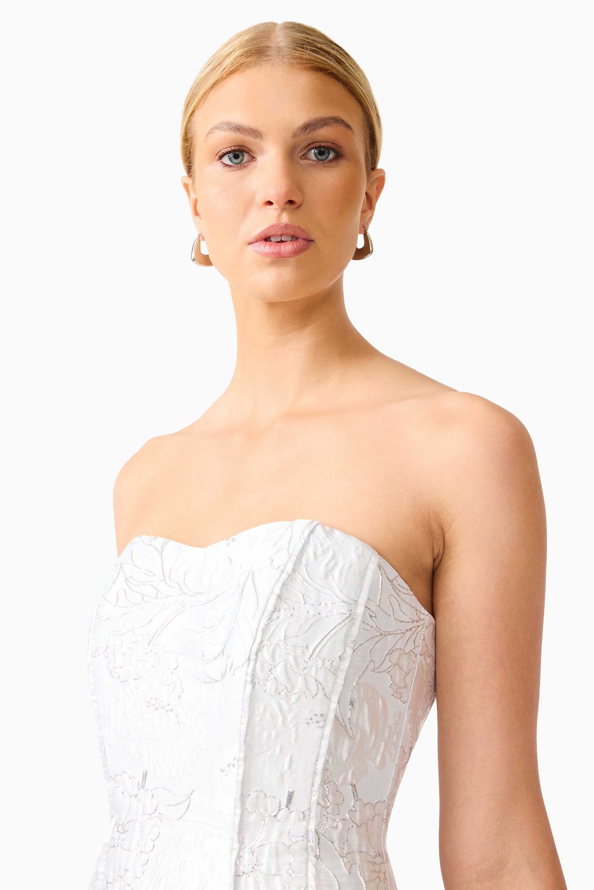 Floralie Strapless Mini Dress in Silver