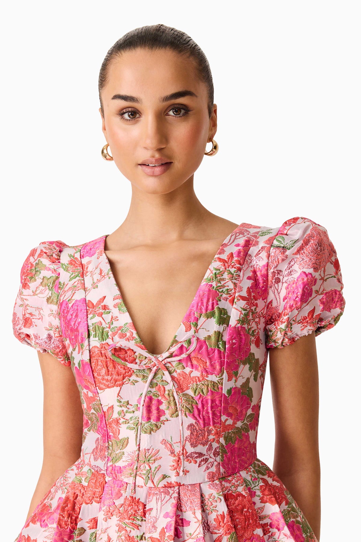 Floralie Short Sleeve Mini Dress in Pink Floral