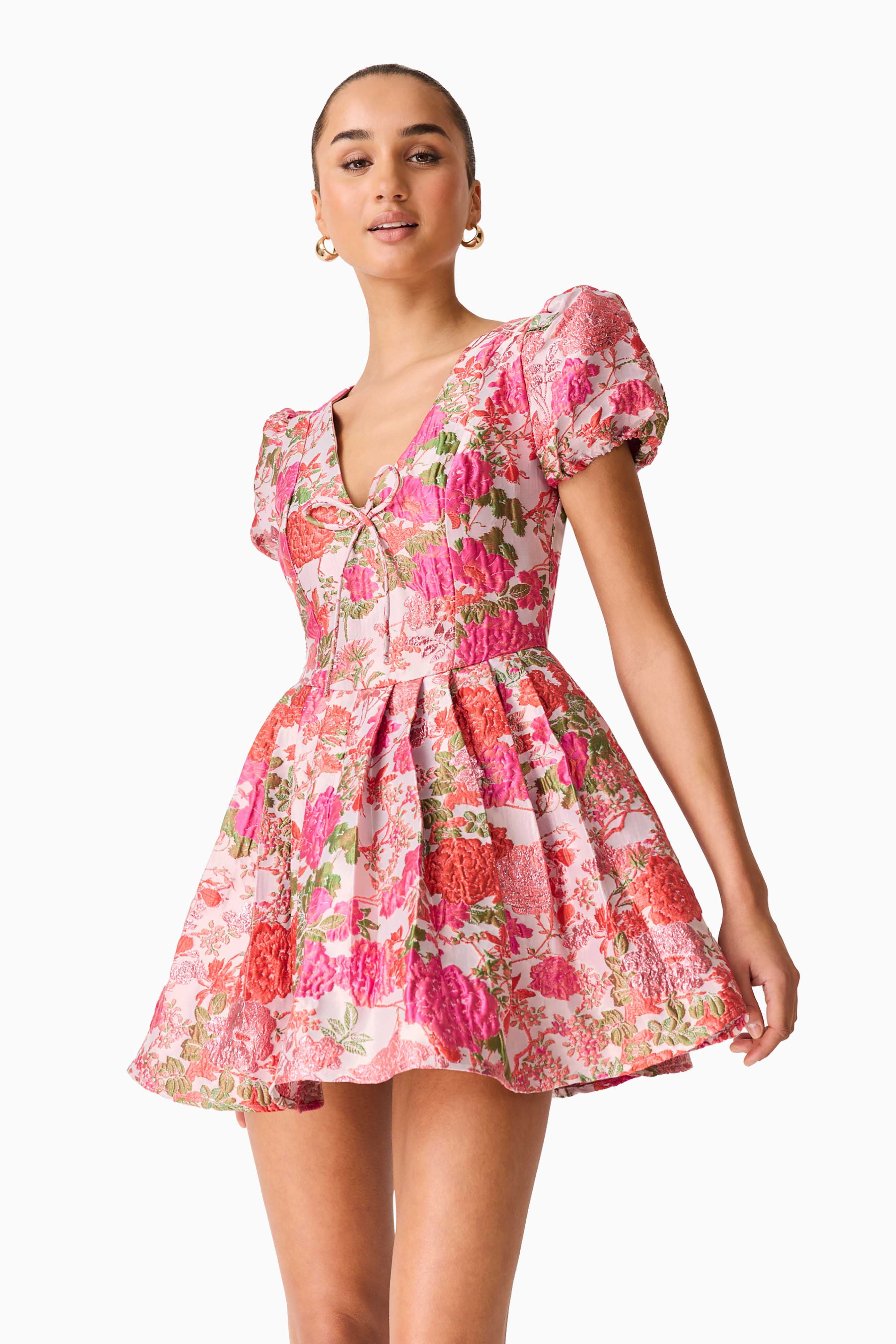 Floralie Short Sleeve Mini Dress in Pink Floral
