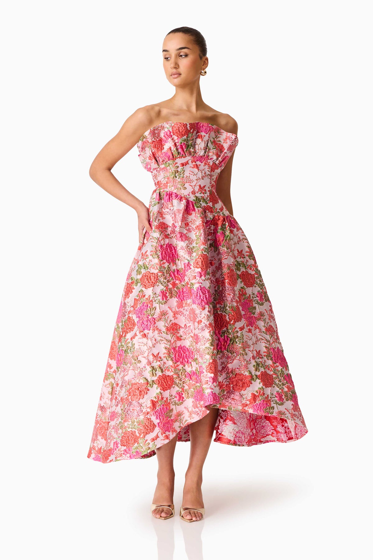 Floralie Strapless Gown in Pink Floral