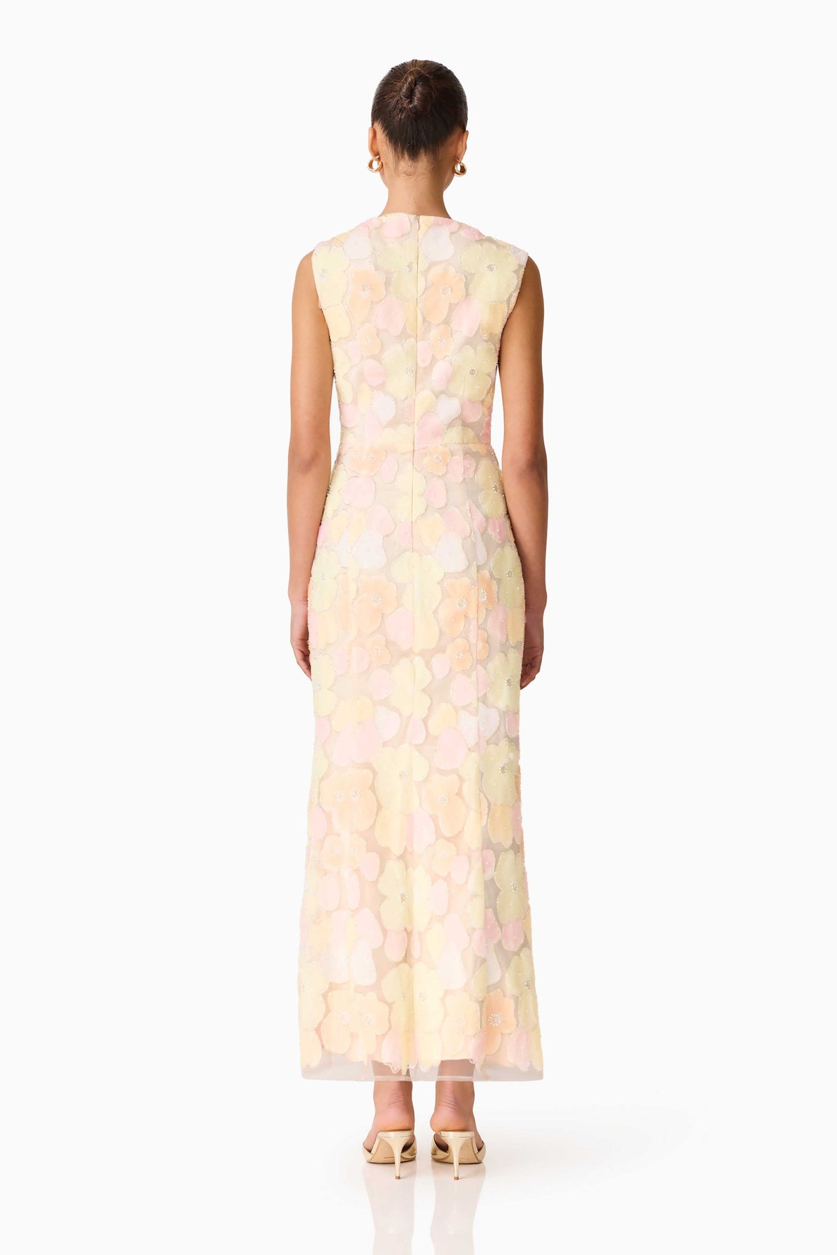 Zaria Sleeveless Gown in Yellow Floral