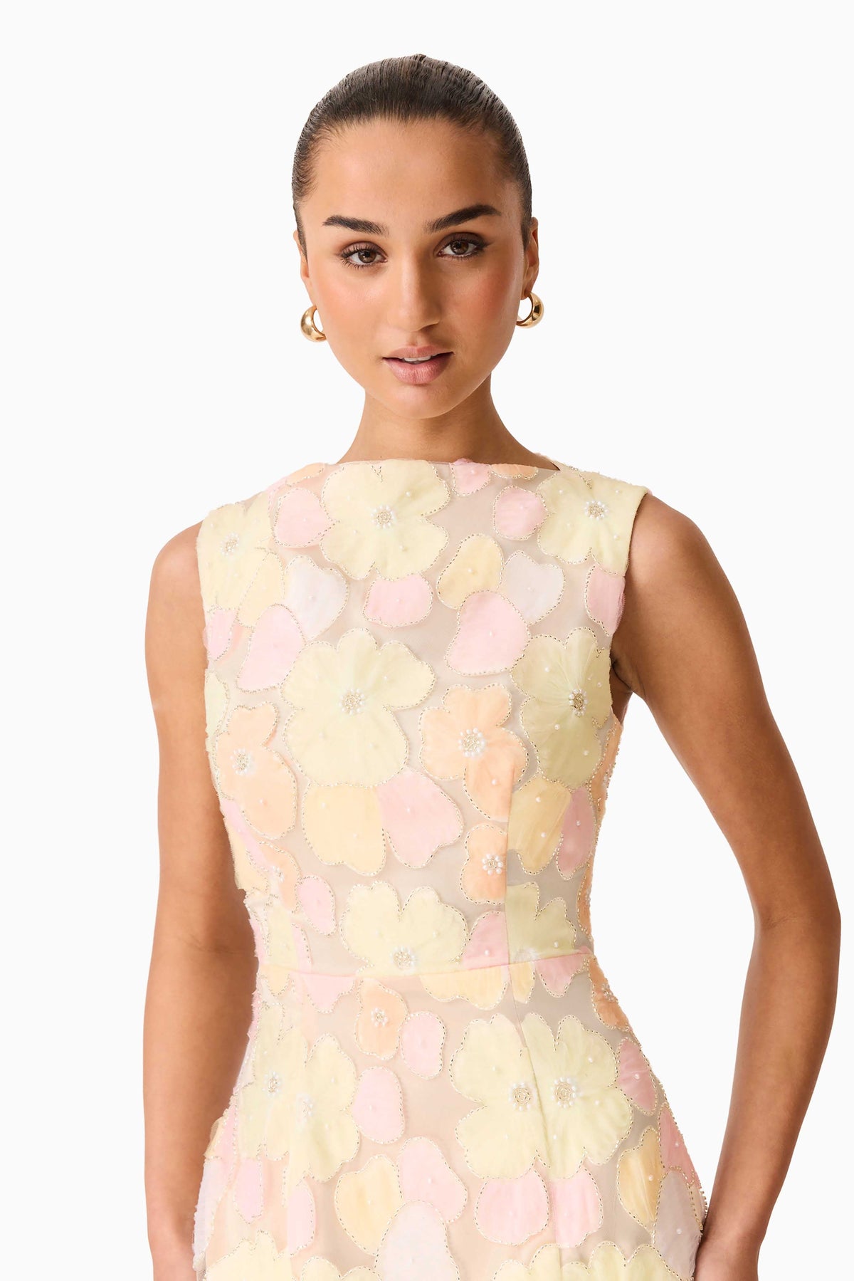 Zaria Sleeveless Gown in Yellow Floral