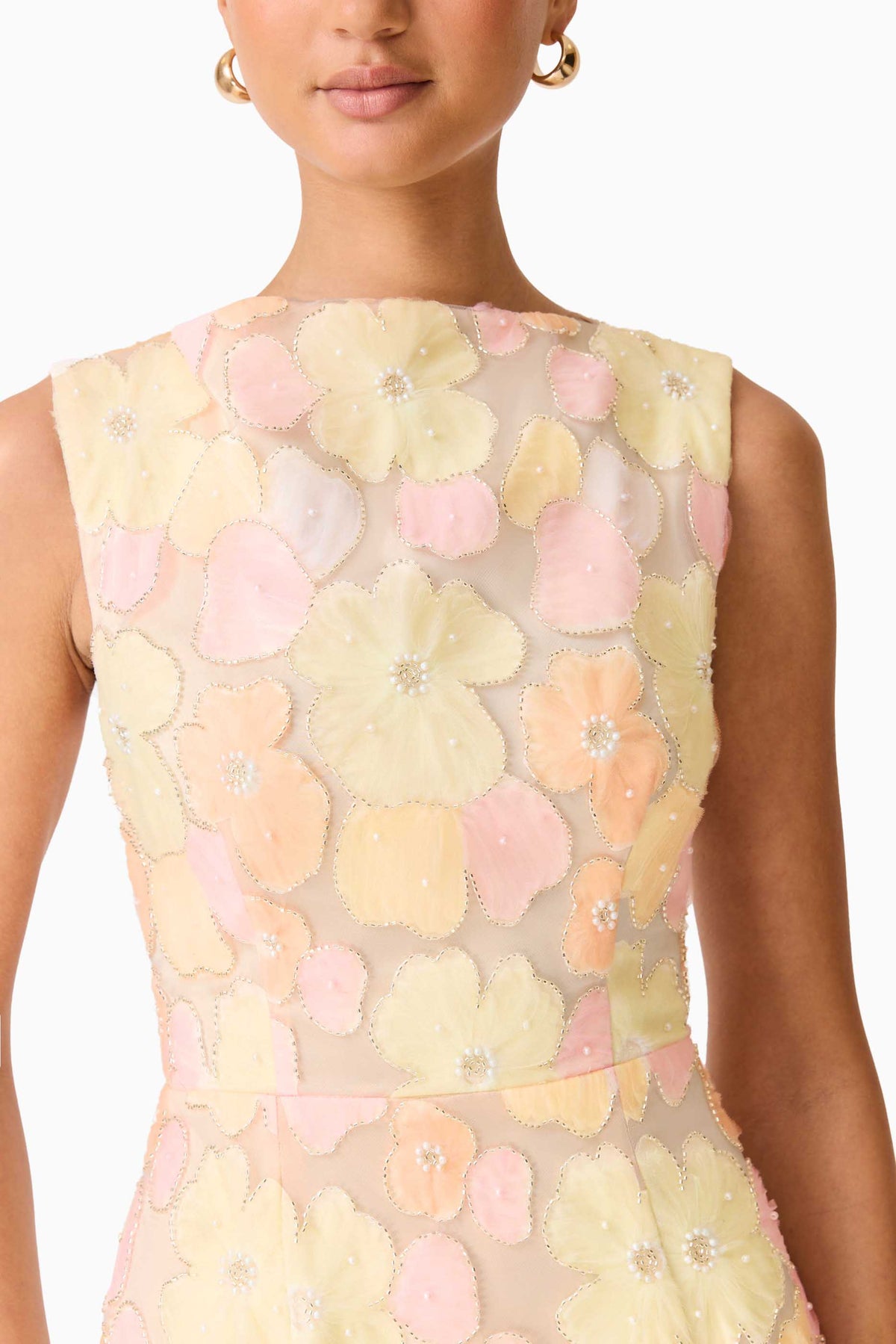 Zaria Sleeveless Gown in Yellow Floral