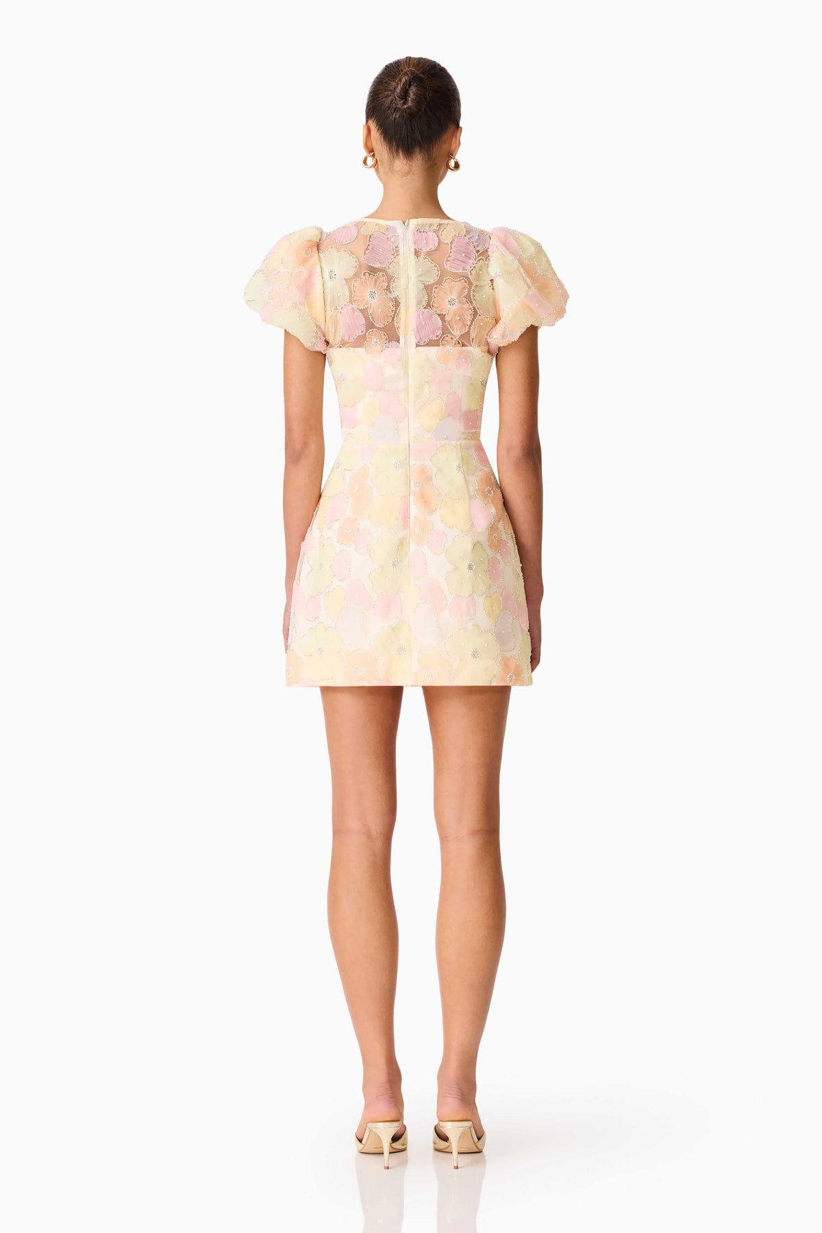 Zaria Puff Sleeve Mini Dress In Yellow Floral
