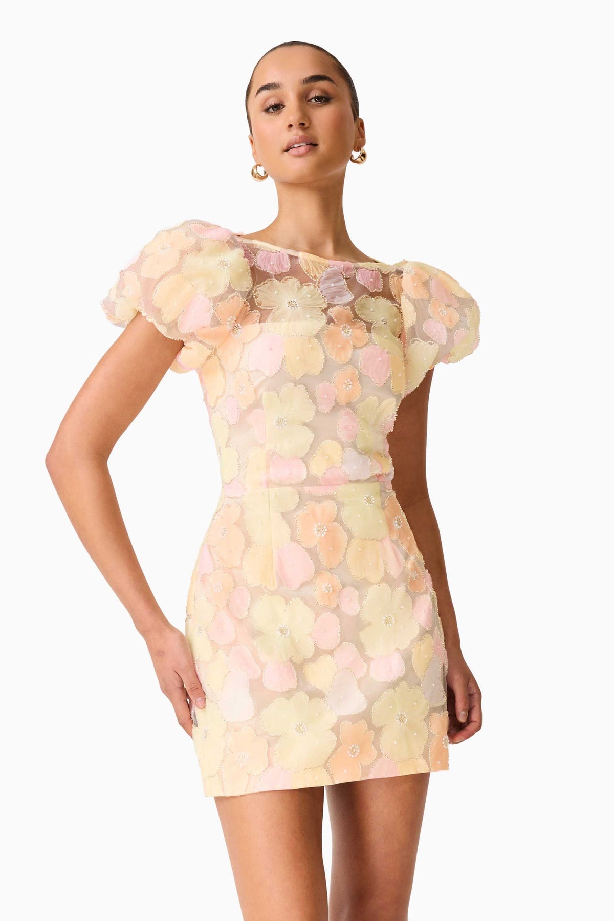Zaria Puff Sleeve Mini Dress In Yellow Floral