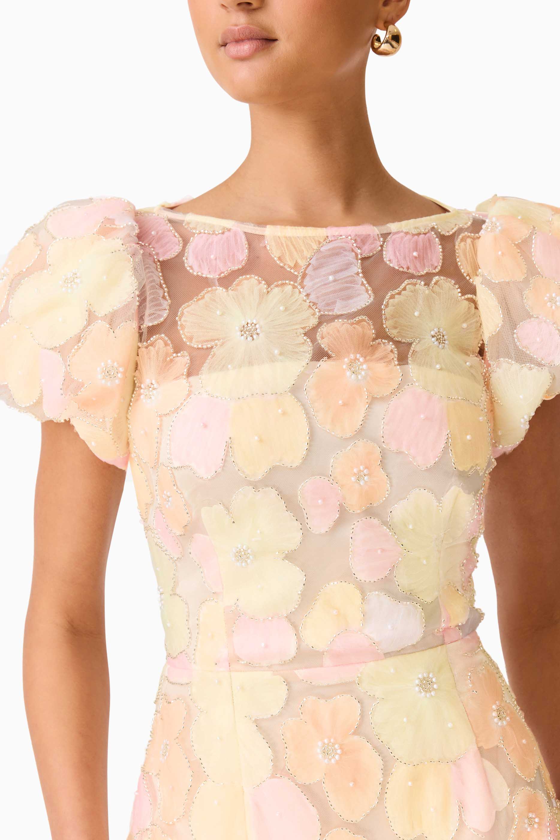 Zaria Puff Sleeve Mini Dress In Yellow Floral