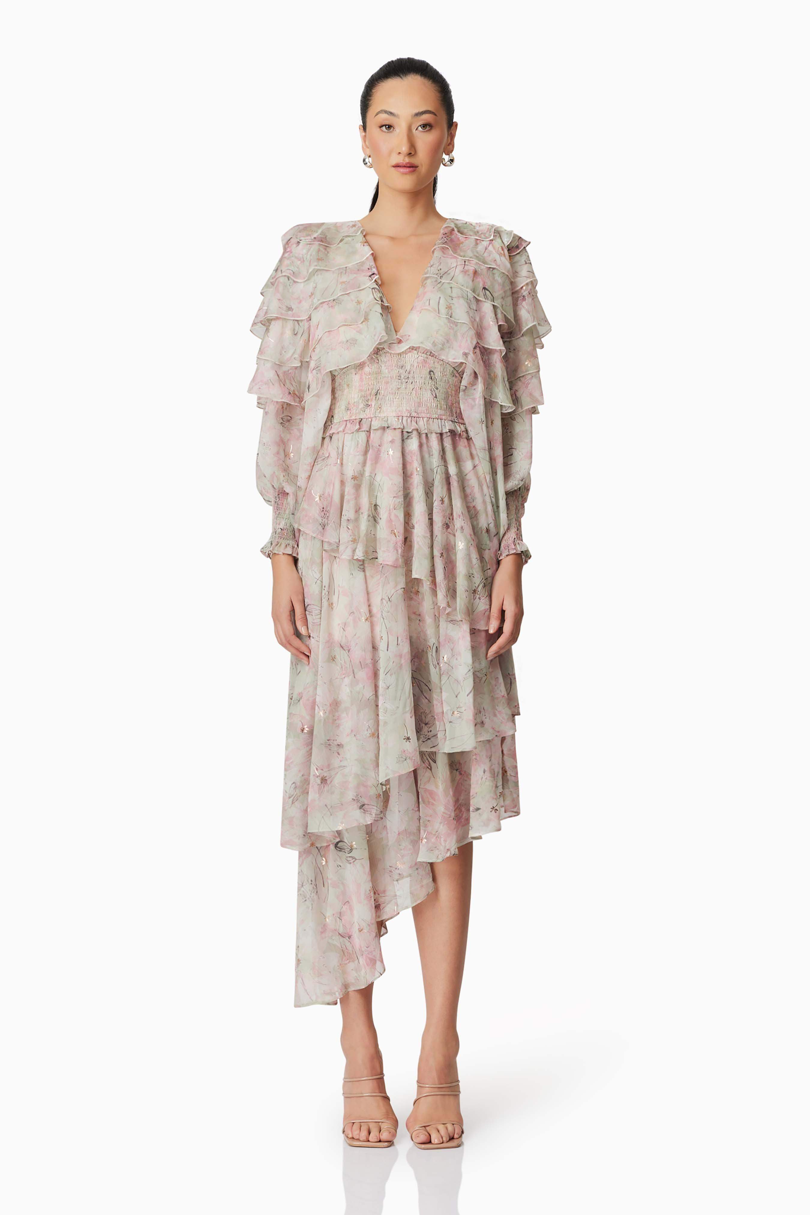 Monica Long Sleeve Midi Dress in Floral