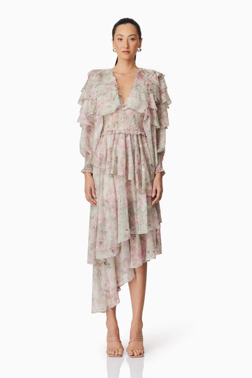 Monica Long Sleeve Midi Dress in Floral