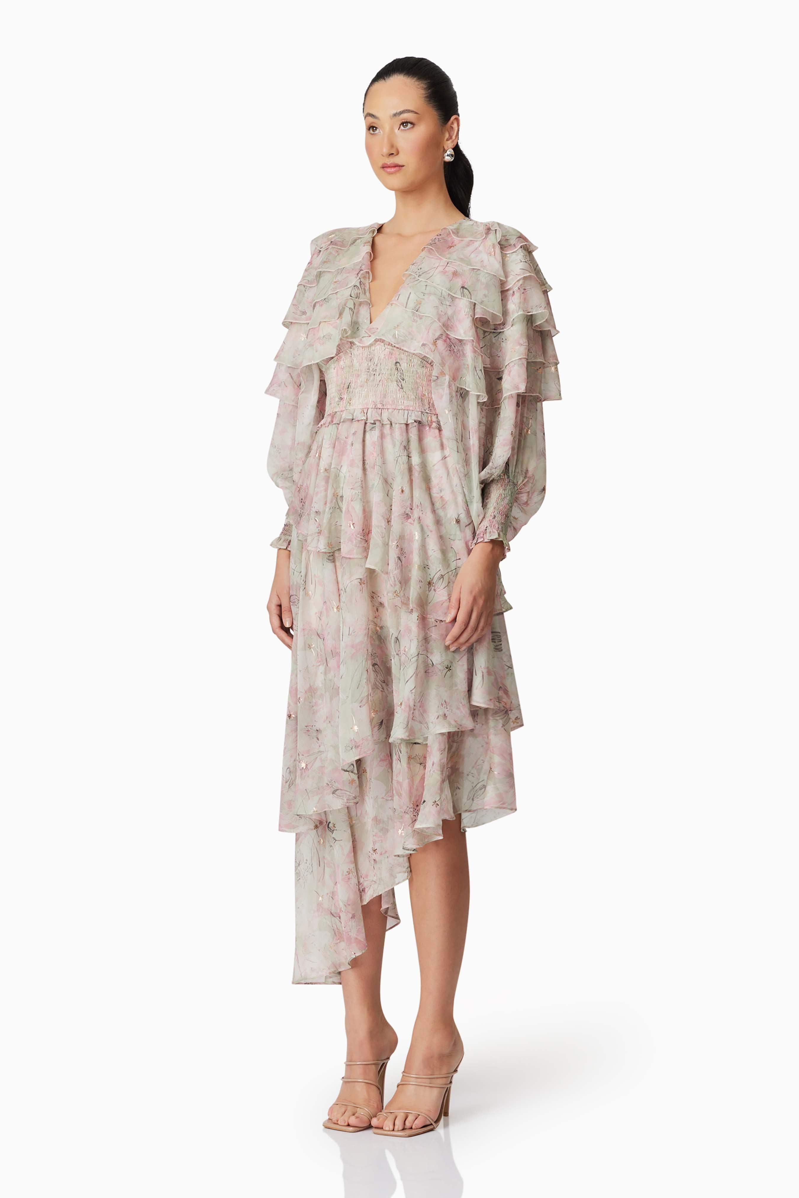Monica Long Sleeve Midi Dress in Floral