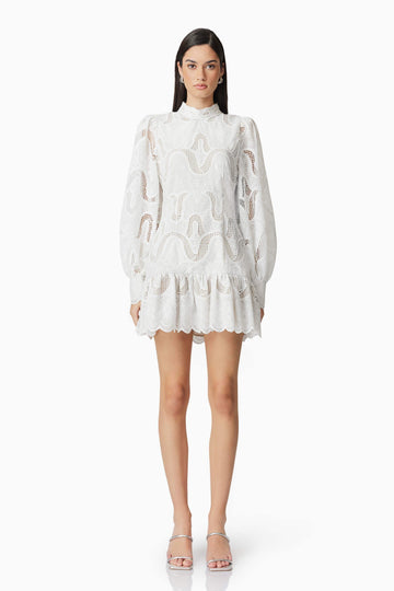 Eliza Long Sleeve Mini Dress in White