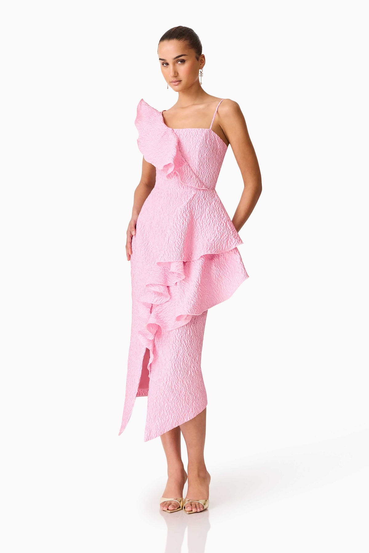 Briallen Jacquard Midi Dress in Pink
