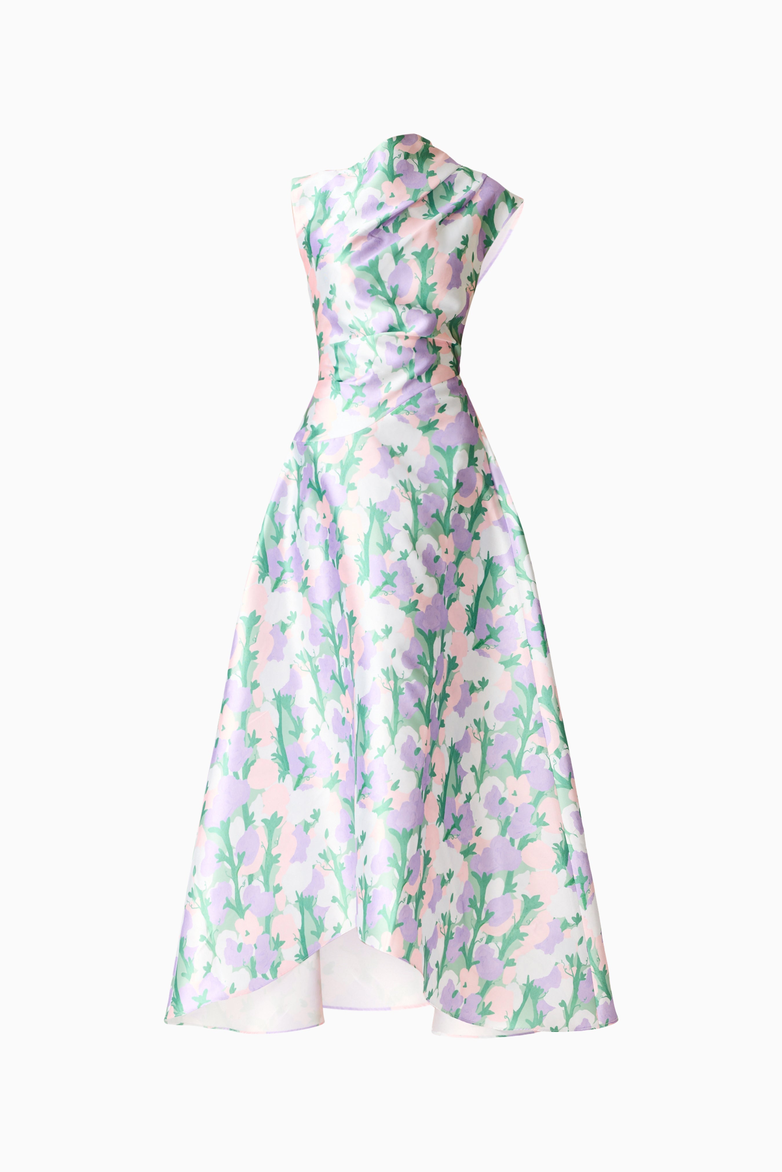 Lavina Asymmetrical Gown in Green & Purple Floral