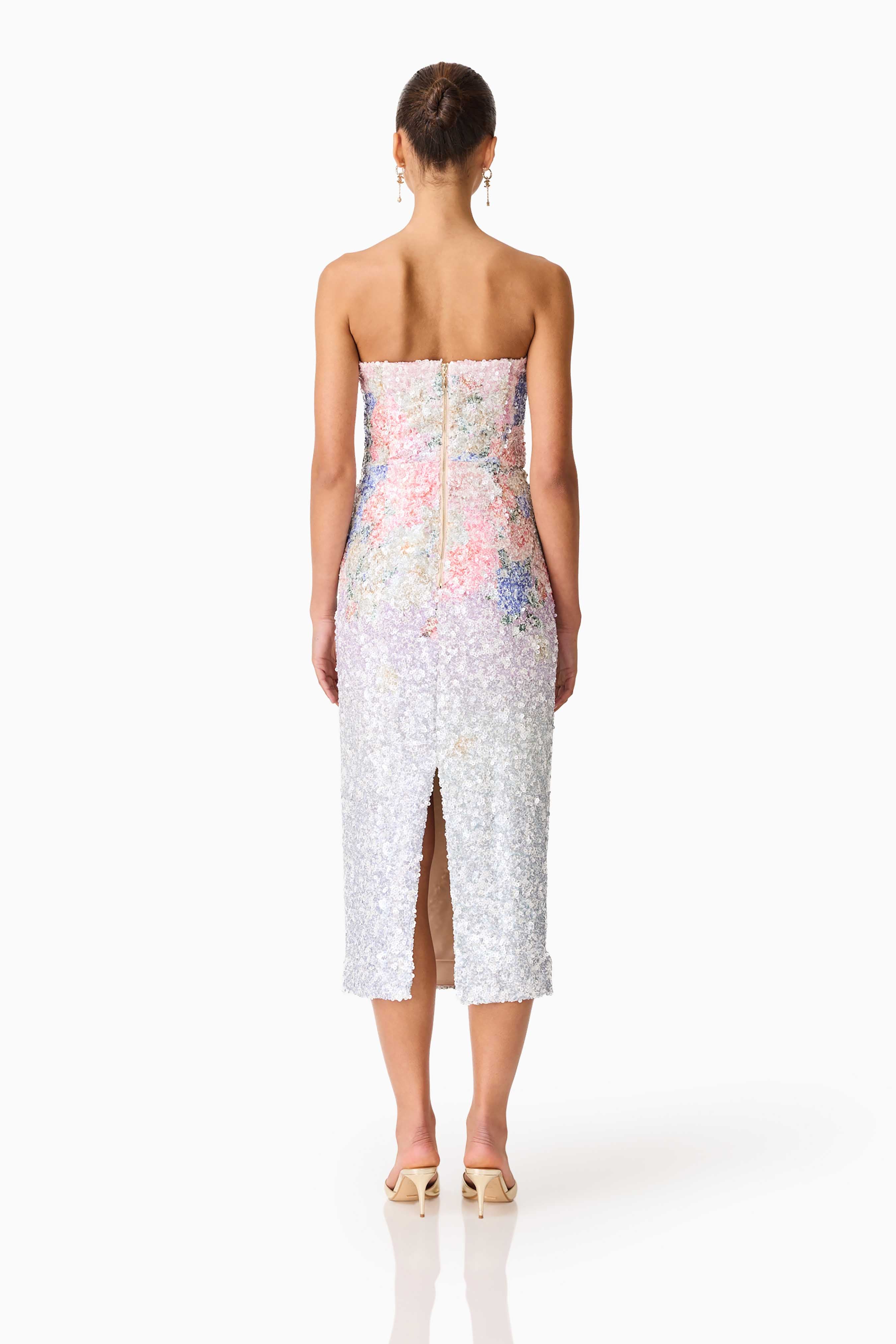 Lurea Strapless Midi Dress in Pink Floral
