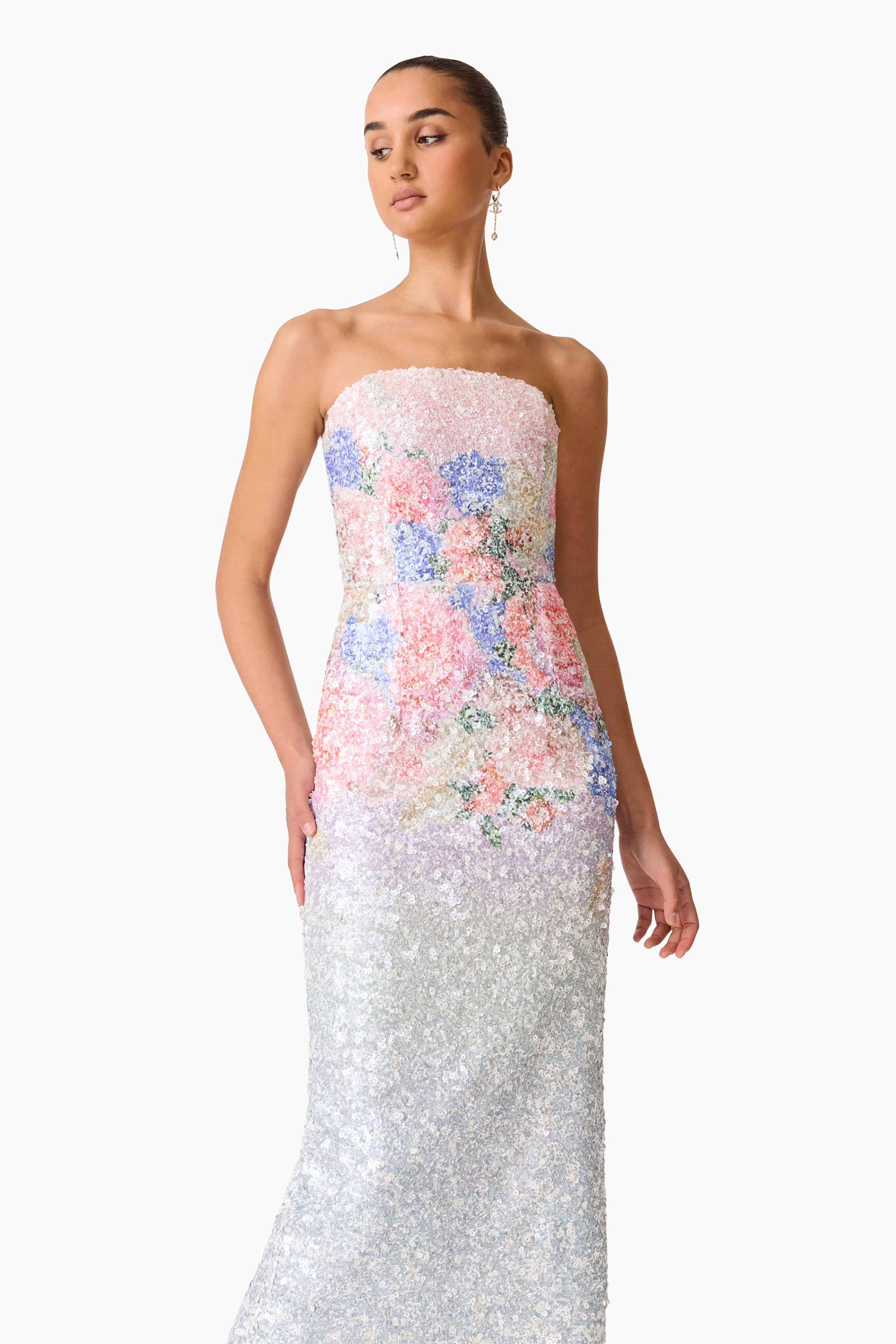 Lurea Strapless Midi Dress in Pink Floral