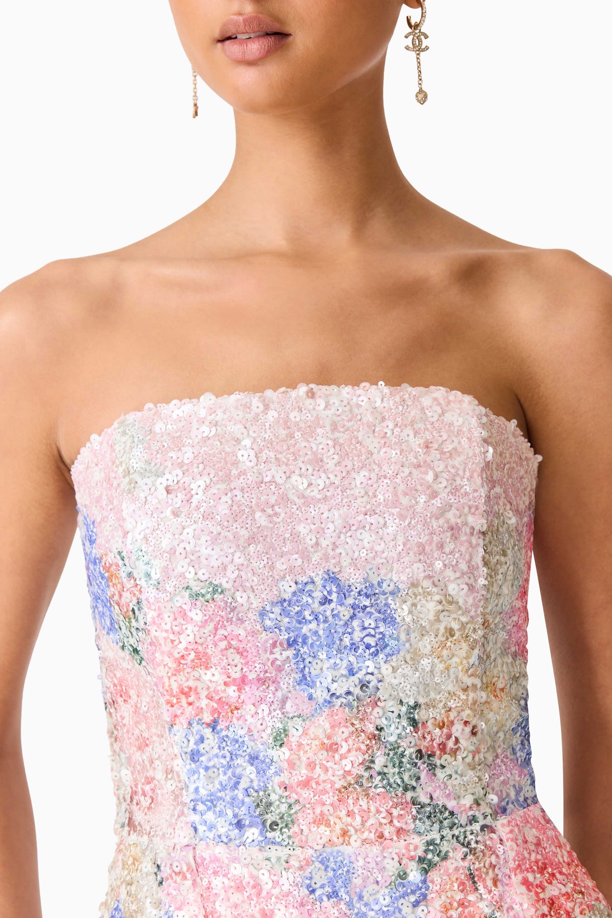 Lurea Strapless Midi Dress in Pink Floral