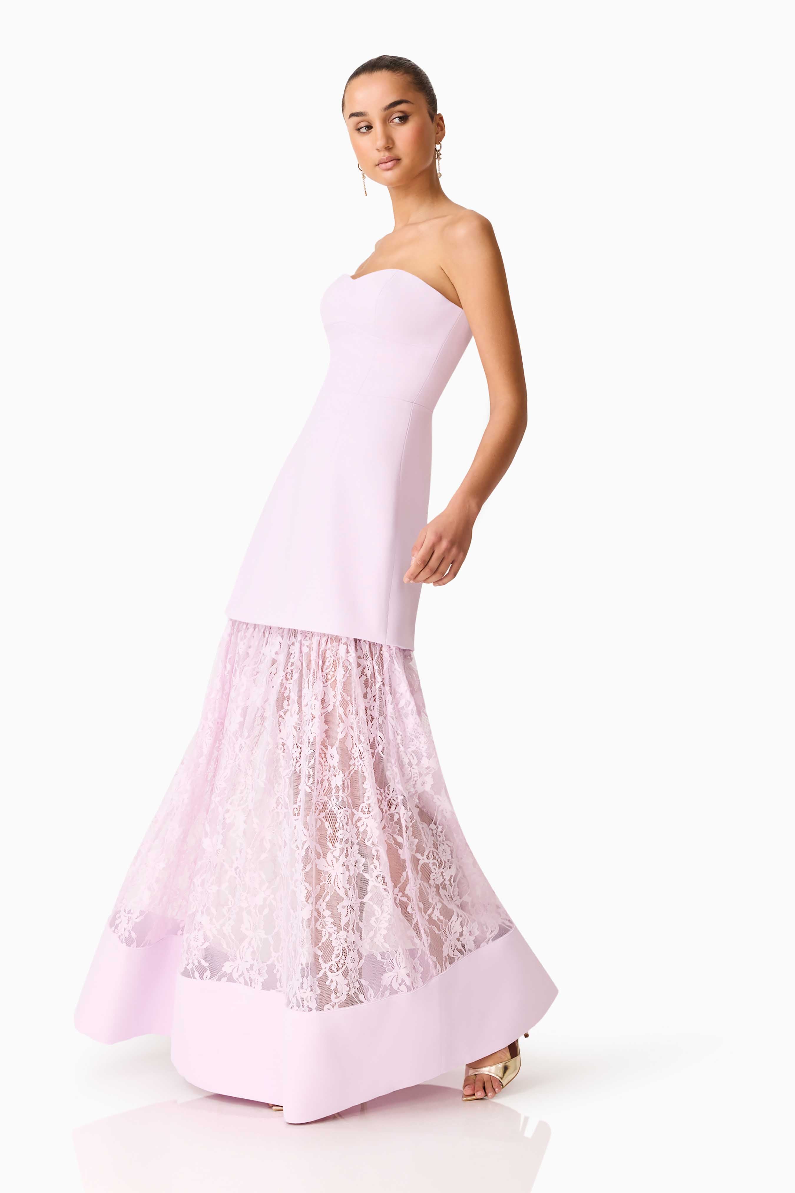 Saphine Strapless Lace Gown in Pink