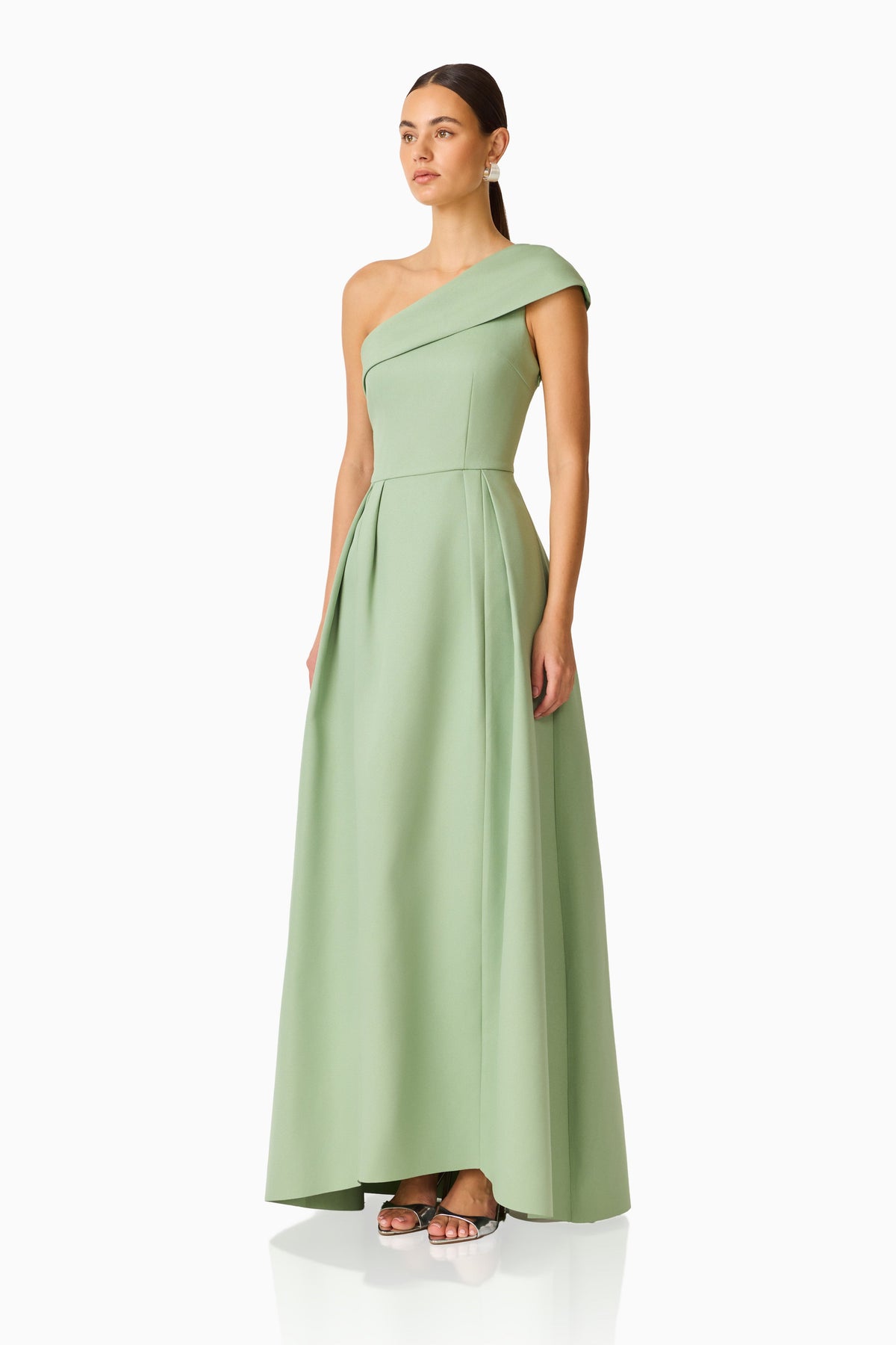 Saphine One Shoulder Gown in Sage Green