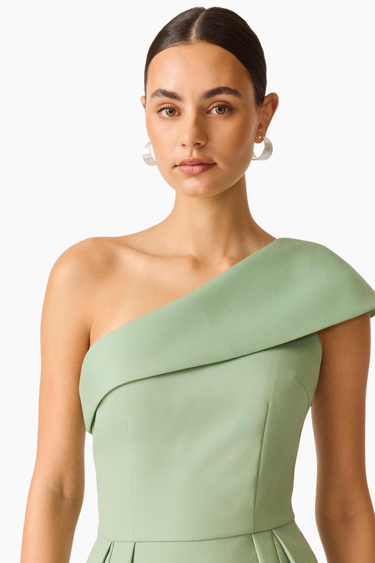 Saphine One Shoulder Gown in Sage Green