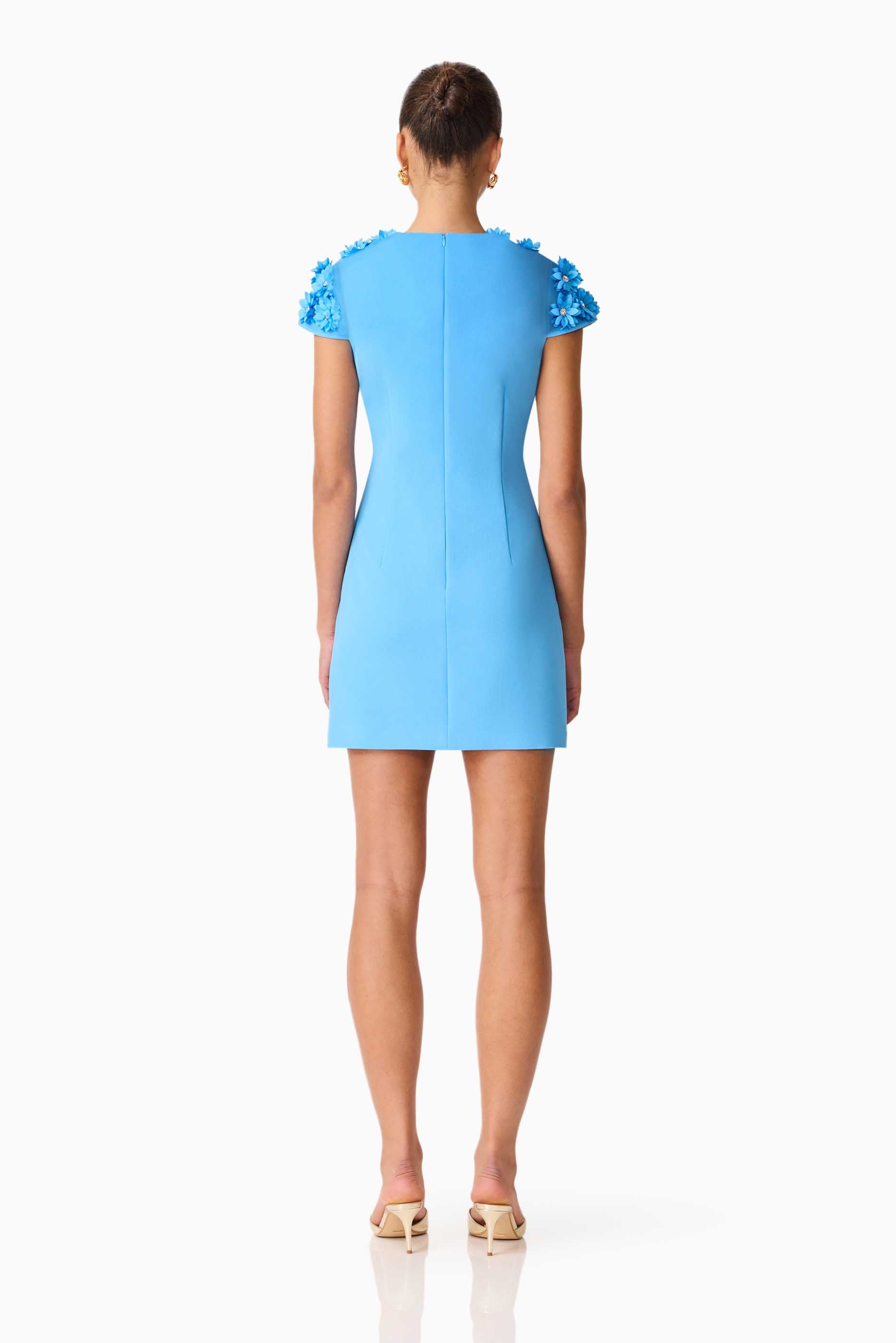 Dali Floral Applique Mini Dress in Blue