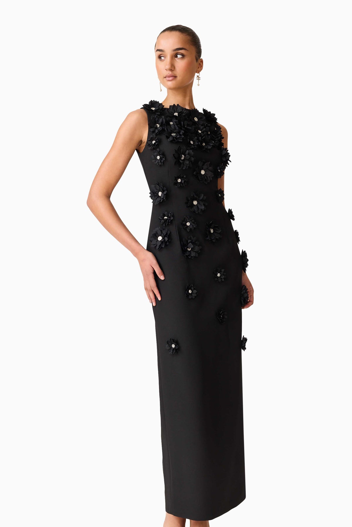 Dali Floral Applique Gown in Black