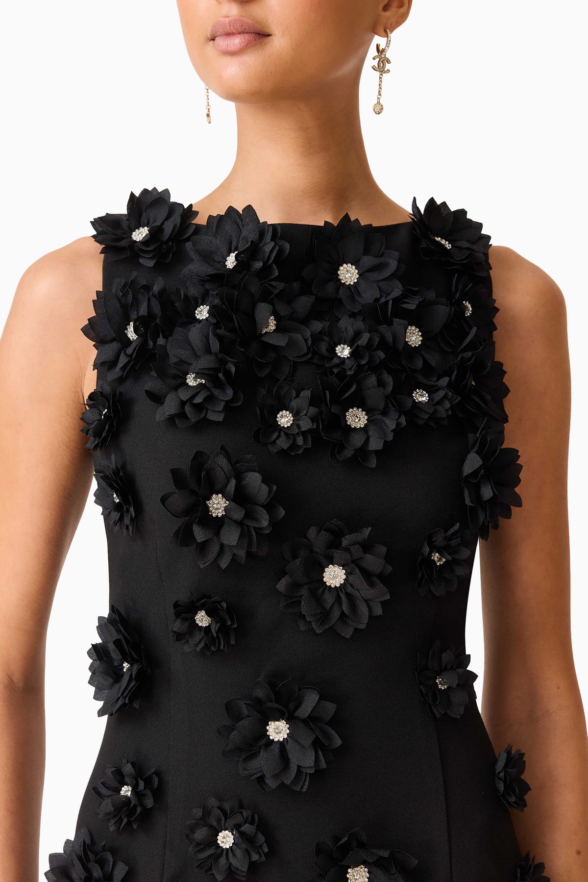 Dali Floral Applique Gown in Black