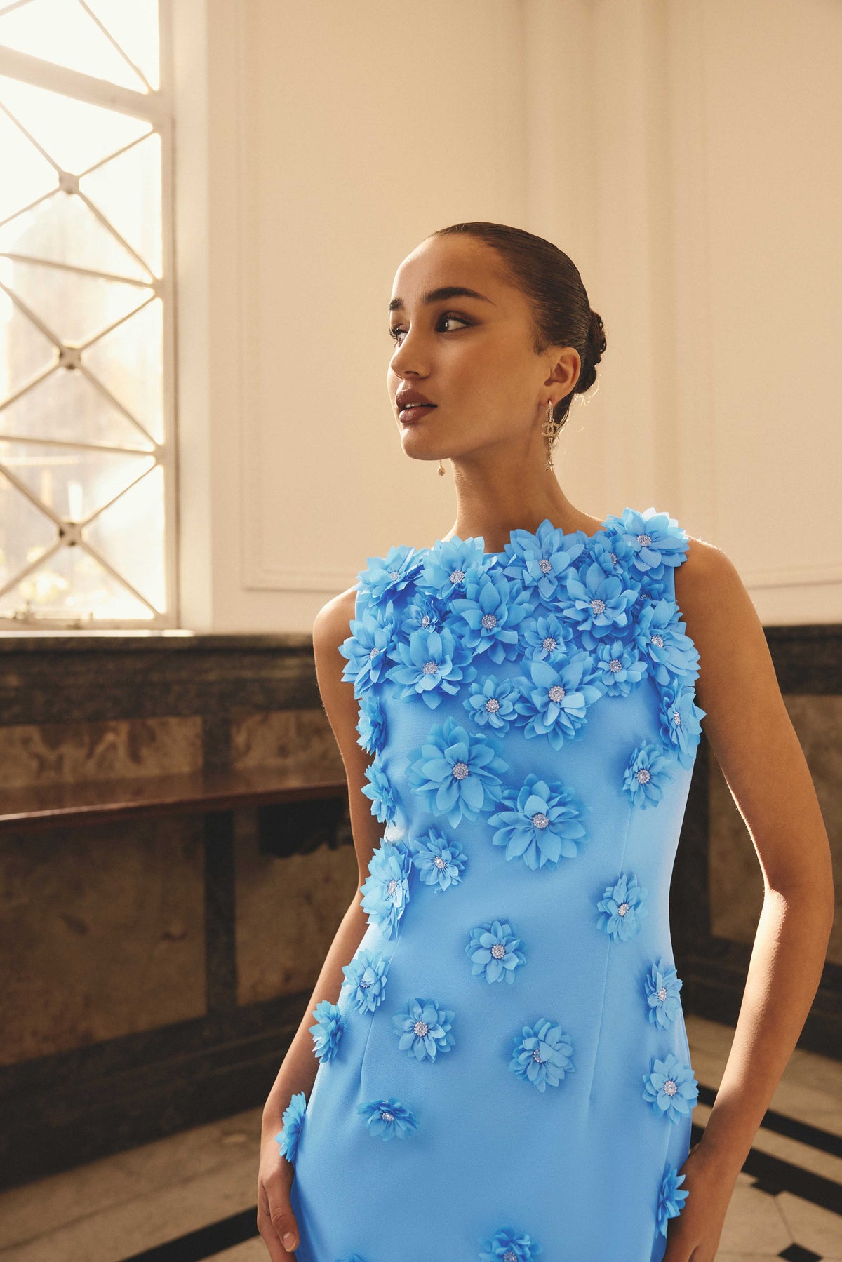 Dali Floral Applique Gown in Blue