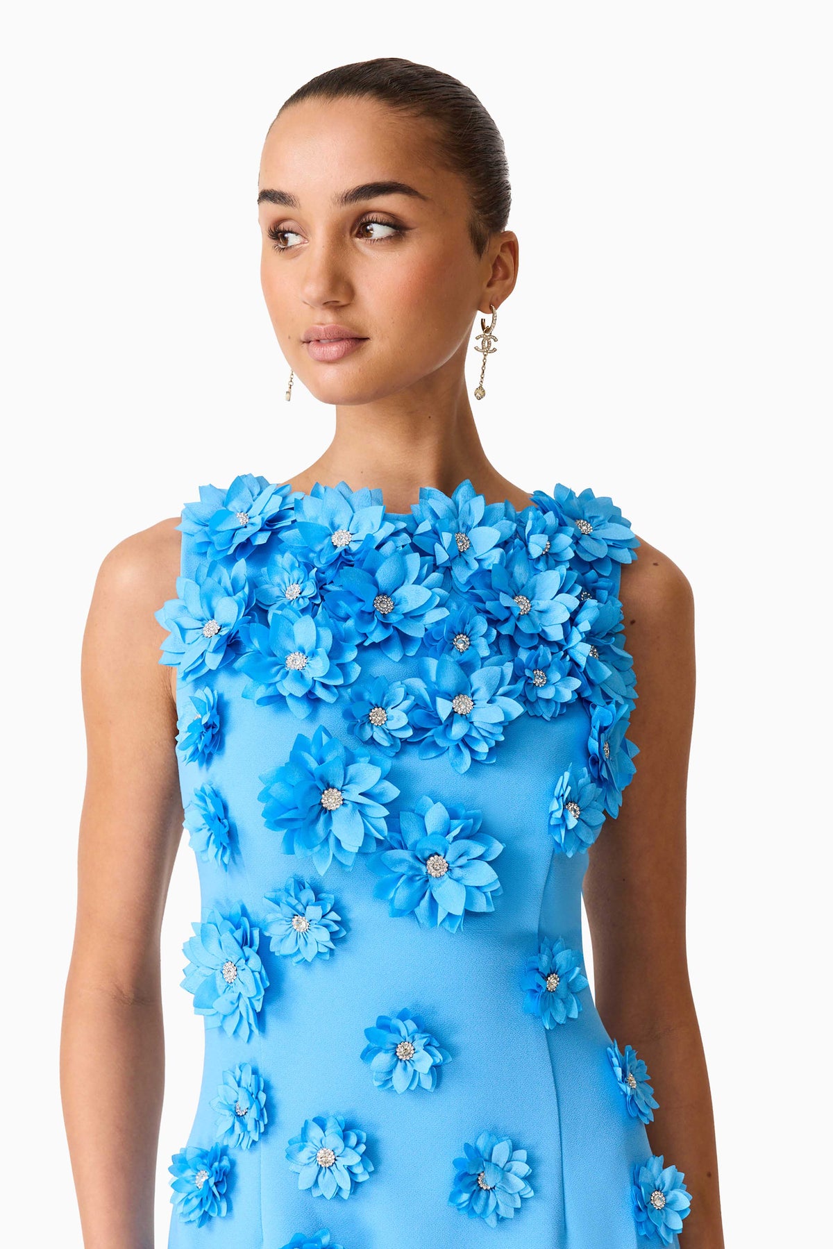 Dali Floral Applique Gown in Blue