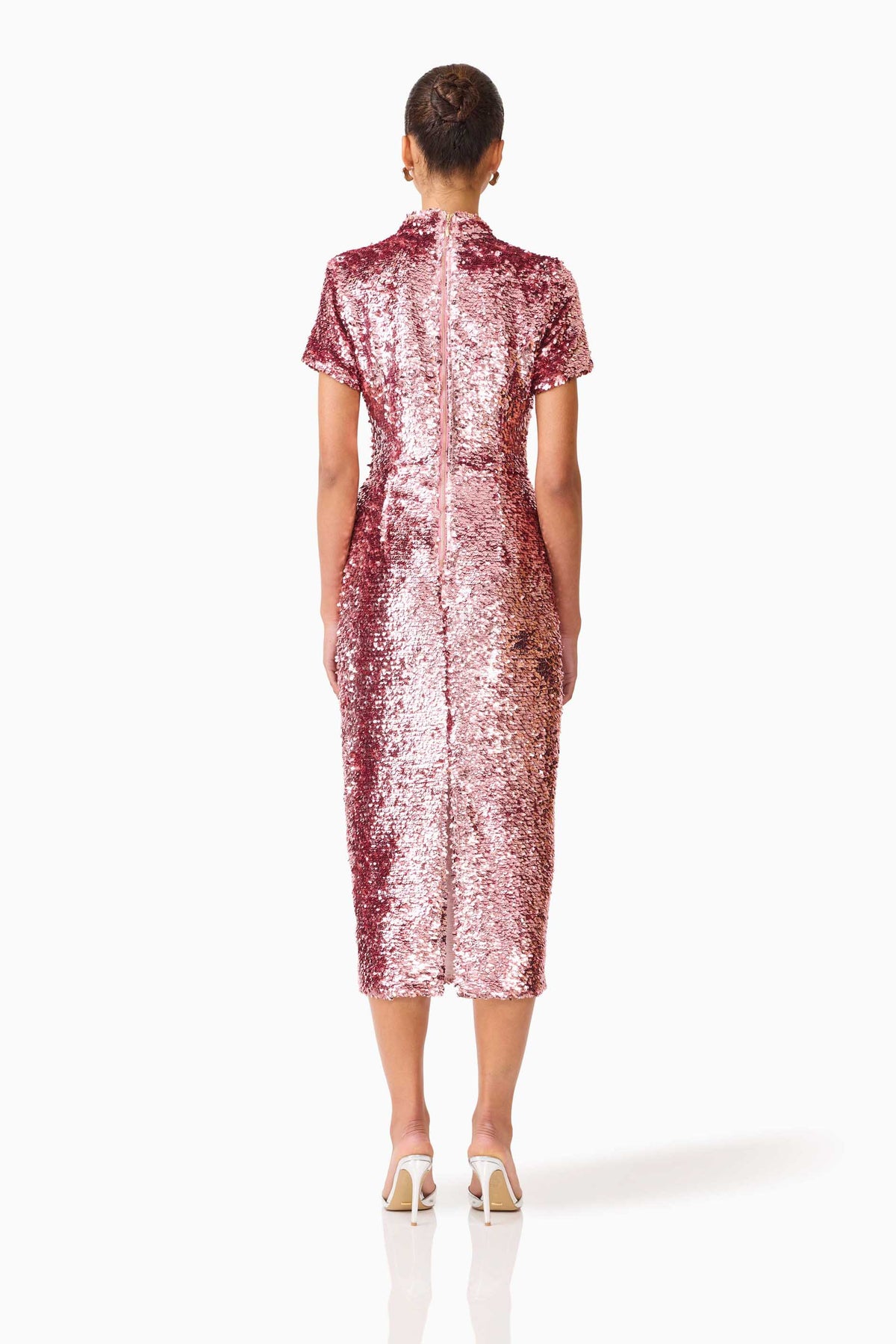 Alissa Sequin Midi Dress in Pink