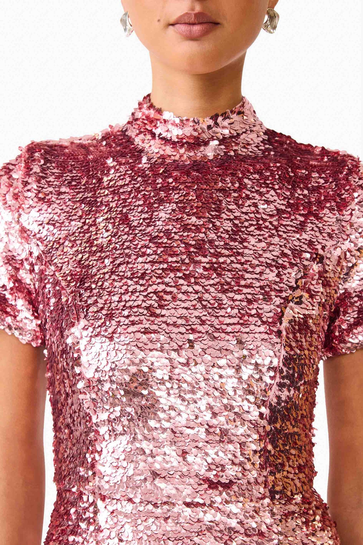 Alissa Sequin Midi Dress in Pink