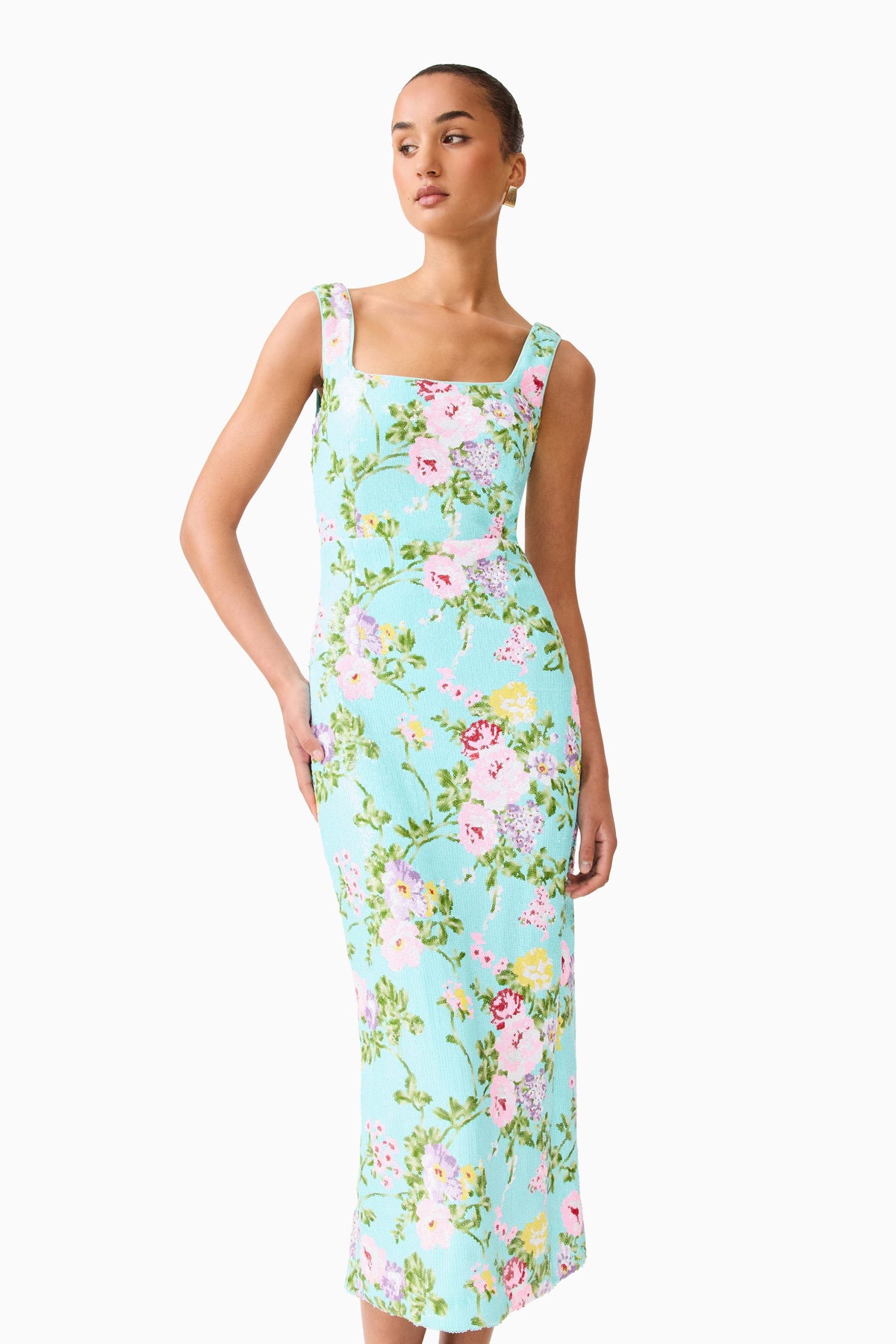 Emmeline Sequin Midi Dress in Mint Green
