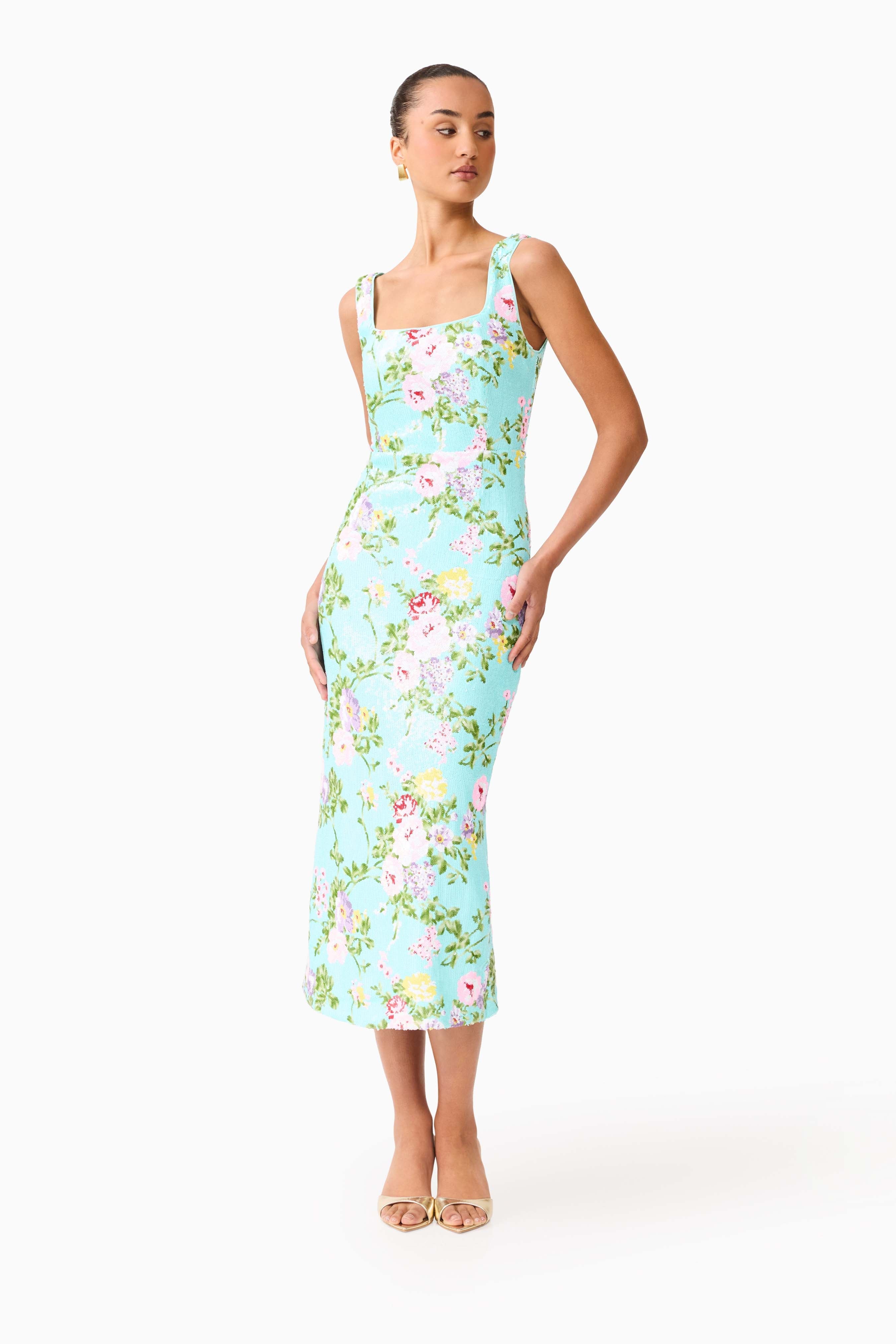 Emmeline Sequin Midi Dress in Mint Green