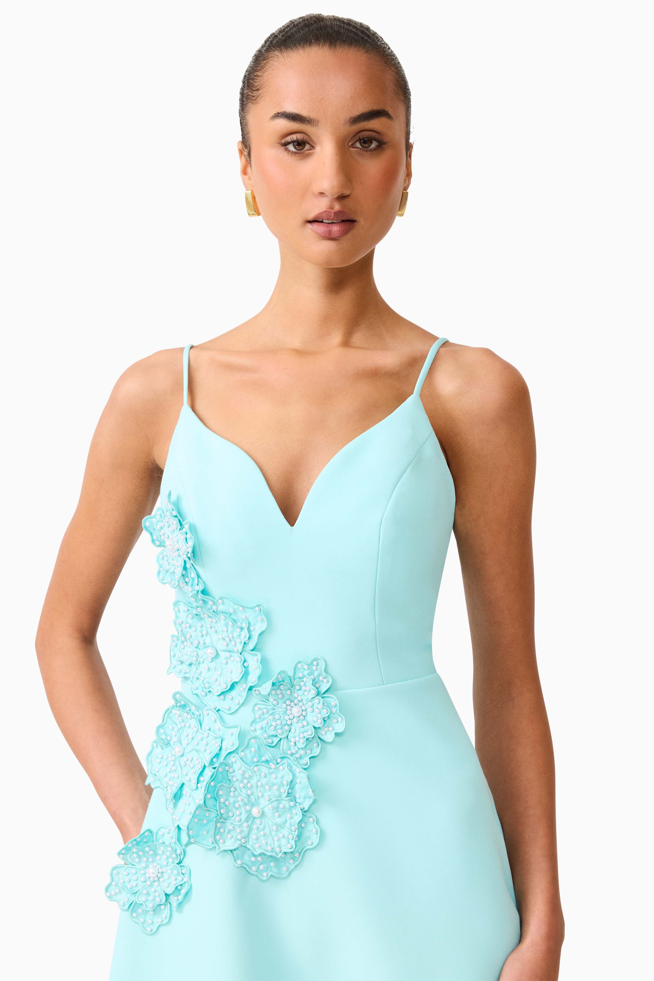 Stella A-Line Gown in Aqua Blue