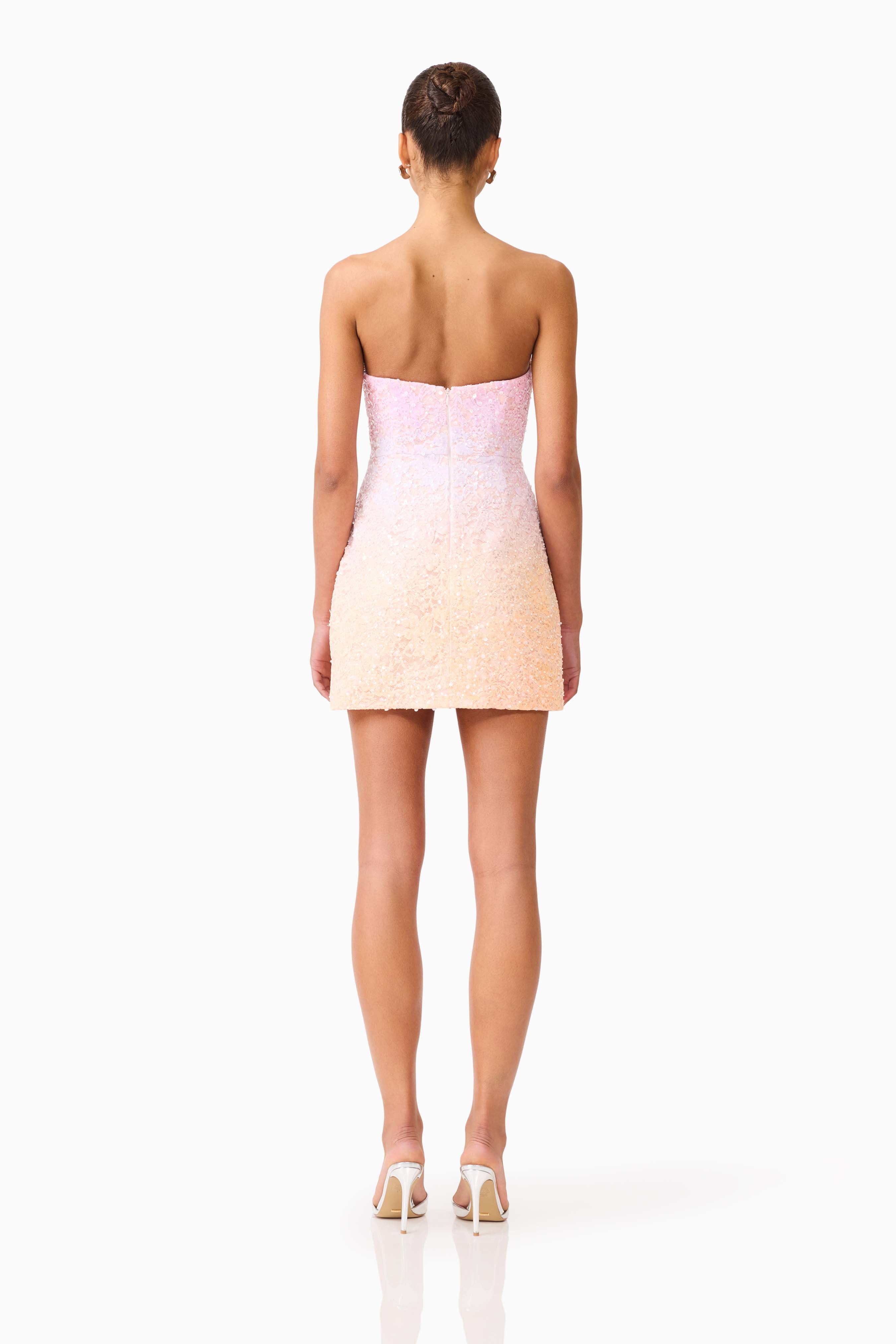 Lumira Sequin Lace Mini Dress in Pink Ombre
