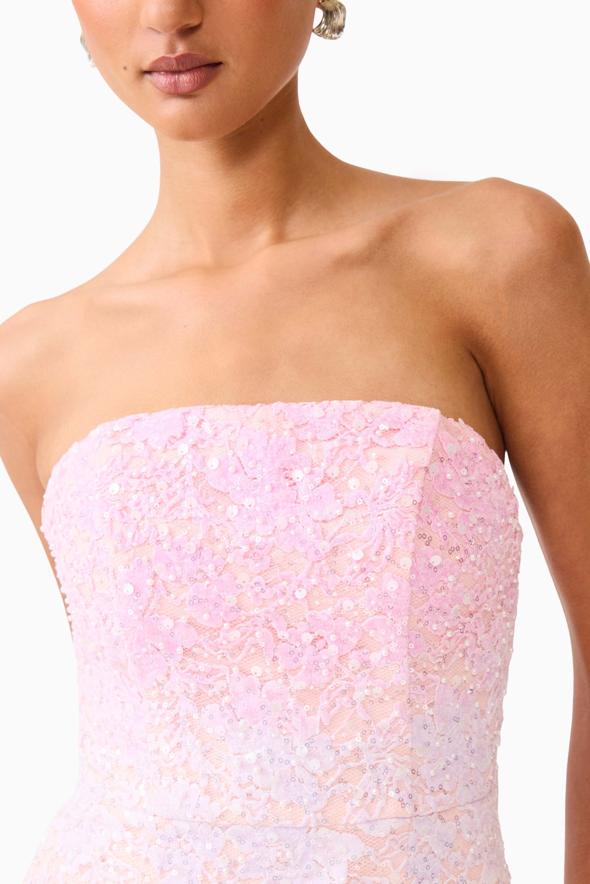 Lumira Sequin Lace Mini Dress in Pink Ombre