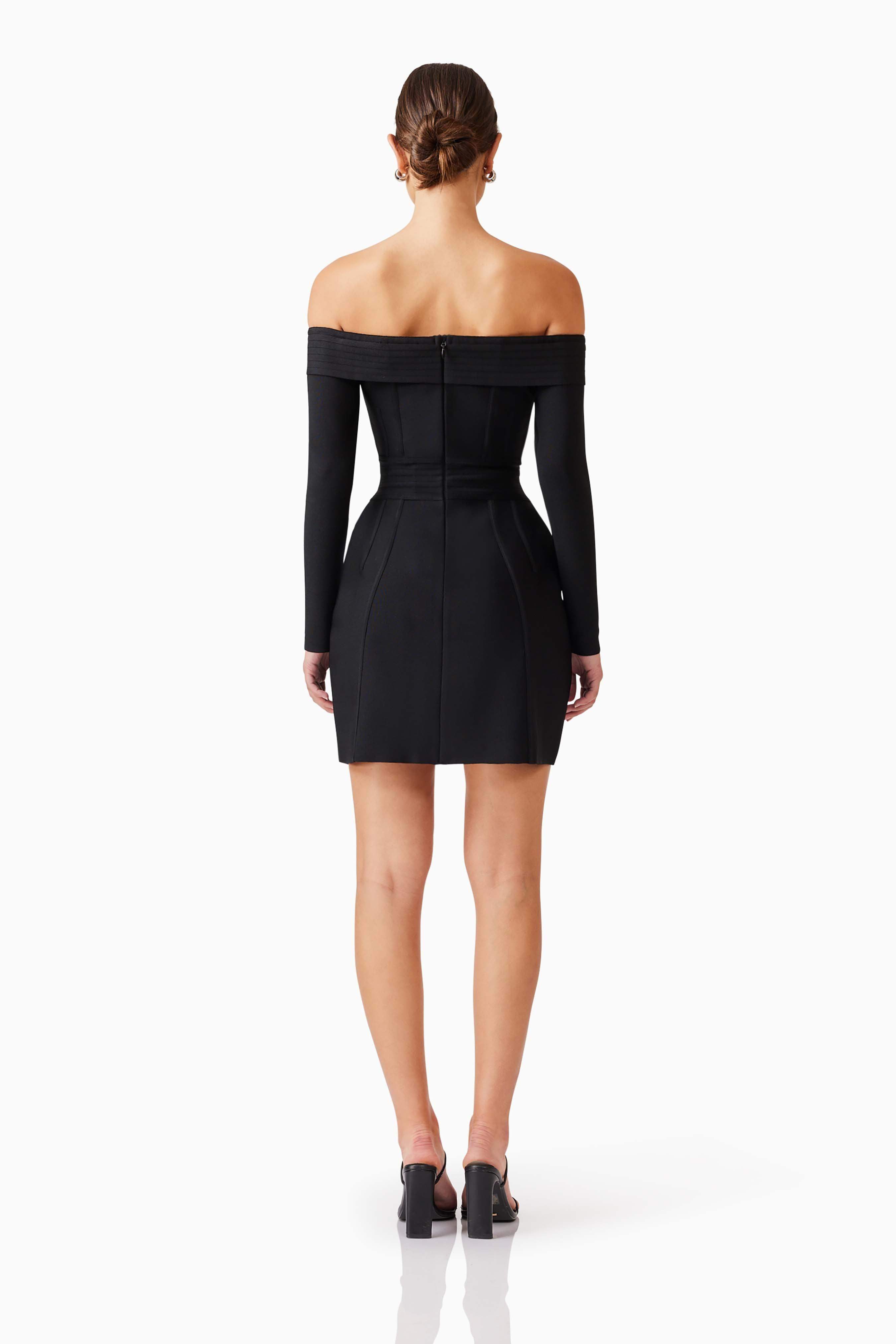 Katlyn Off The Shoulder Mini Dress in Black