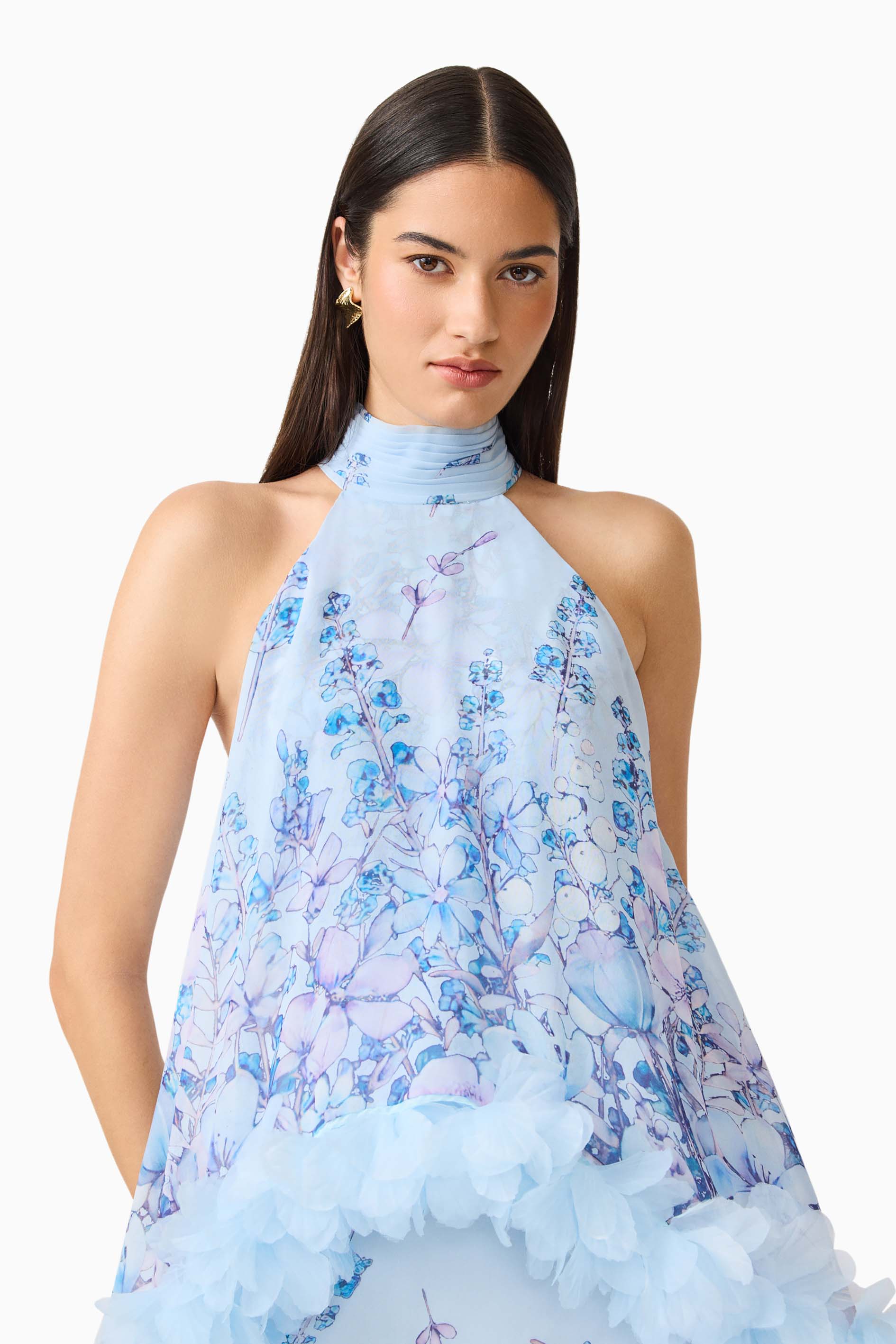 Tulsia Floral Cape Maxi Dress in Light Blue