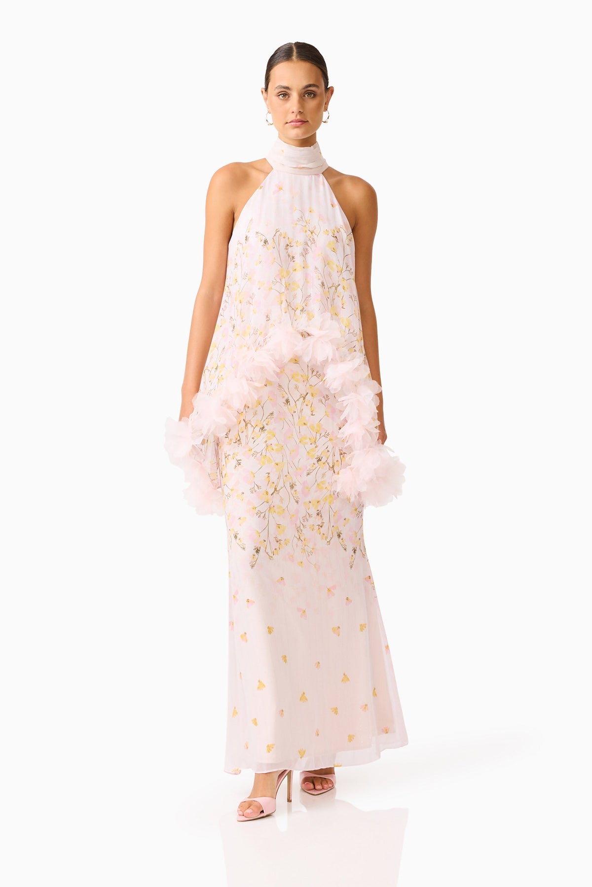 Tulsia Floral Cape Maxi Dress in Pink