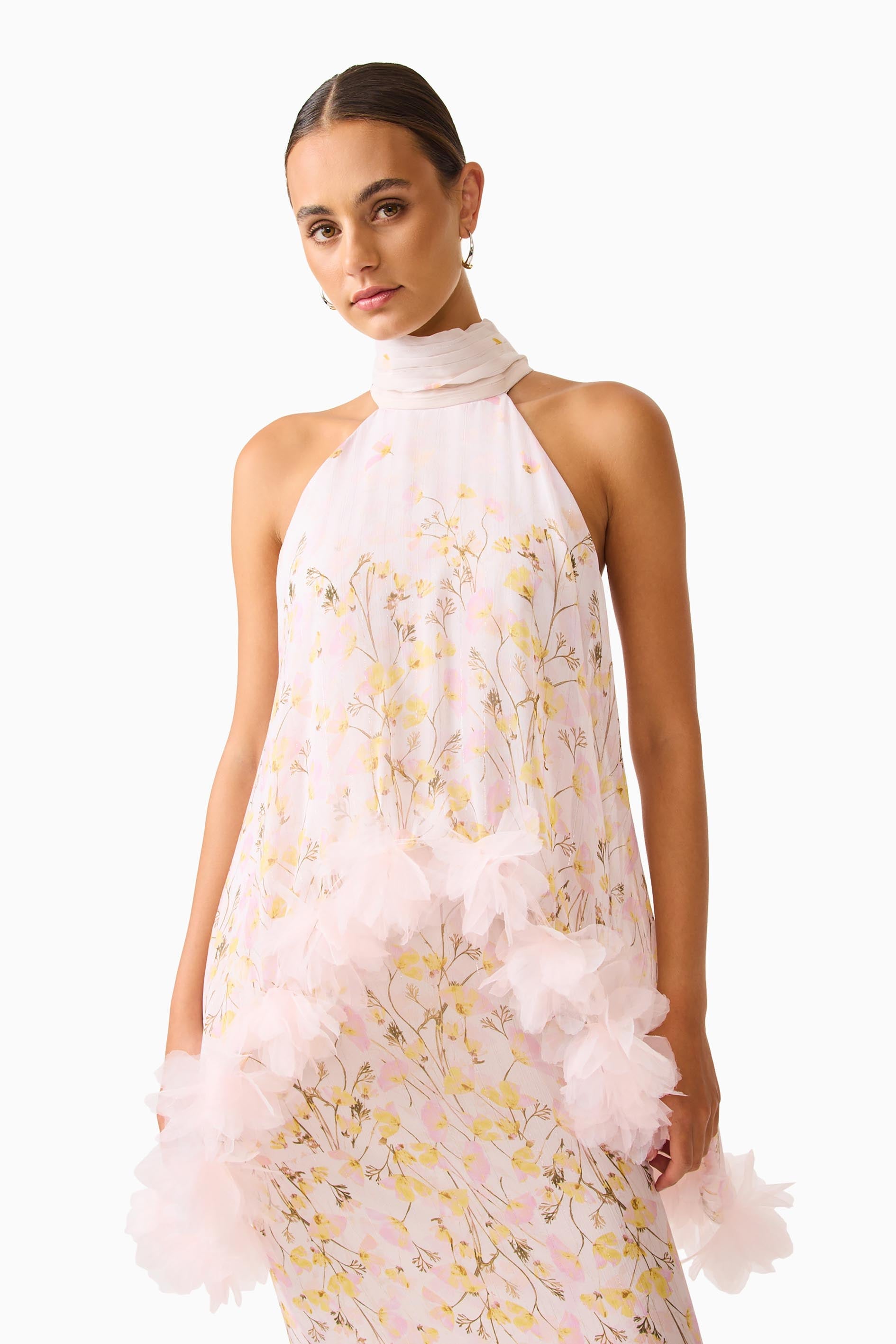 Tulsia Floral Cape Maxi Dress in Pink