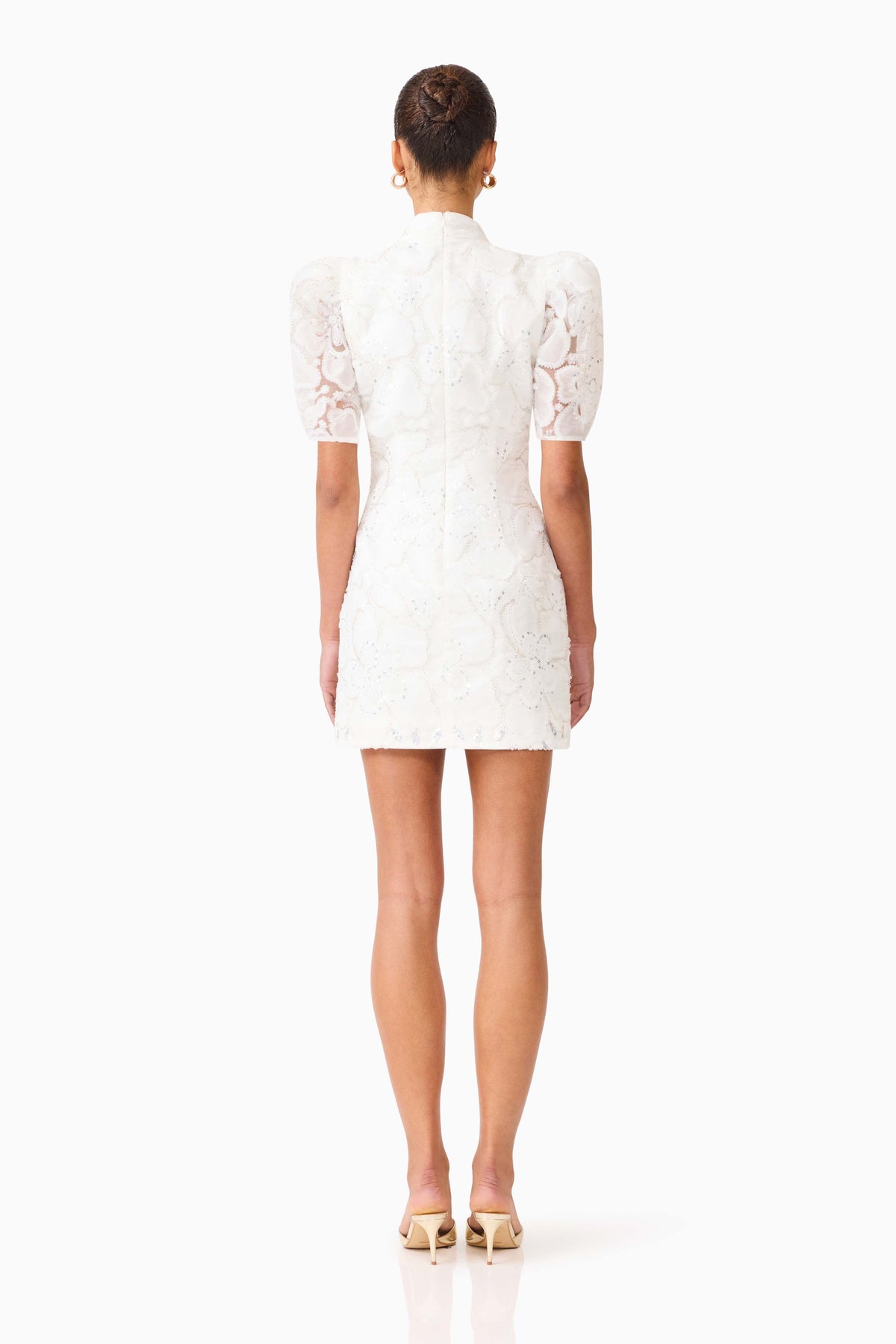 Elowen Floral Applique Mini Dress in White