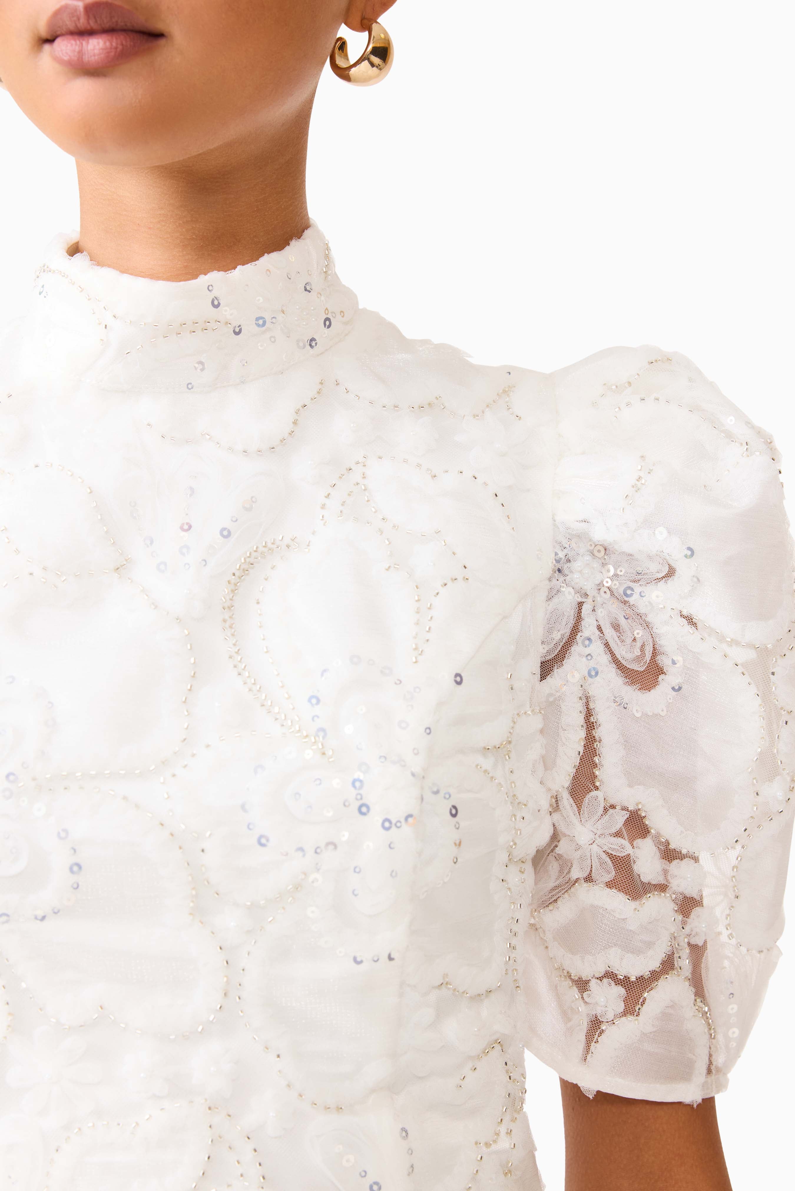 Elowen Floral Applique Mini Dress in White