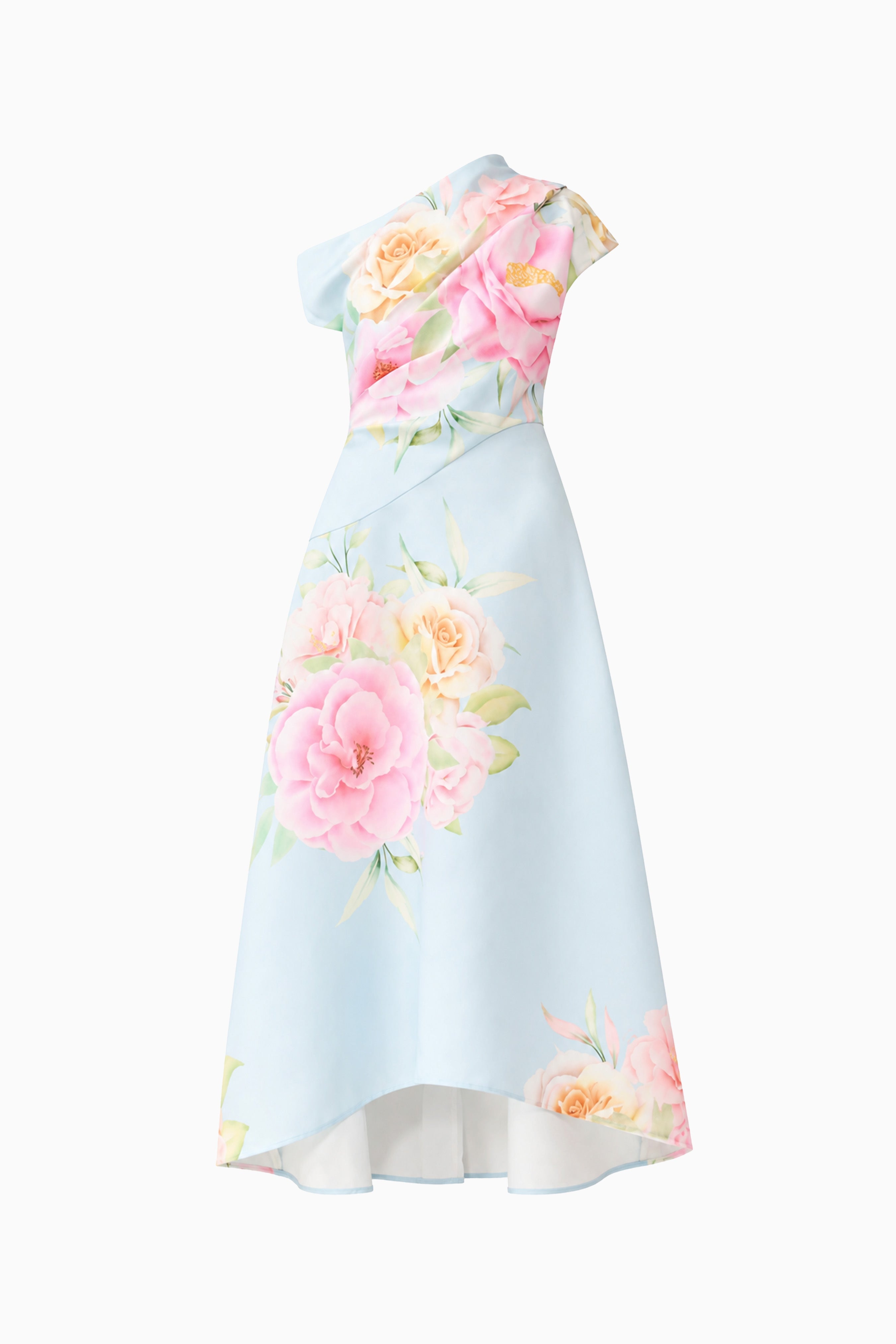 Harper Asymmetrical Gown in Baby Blue Floral