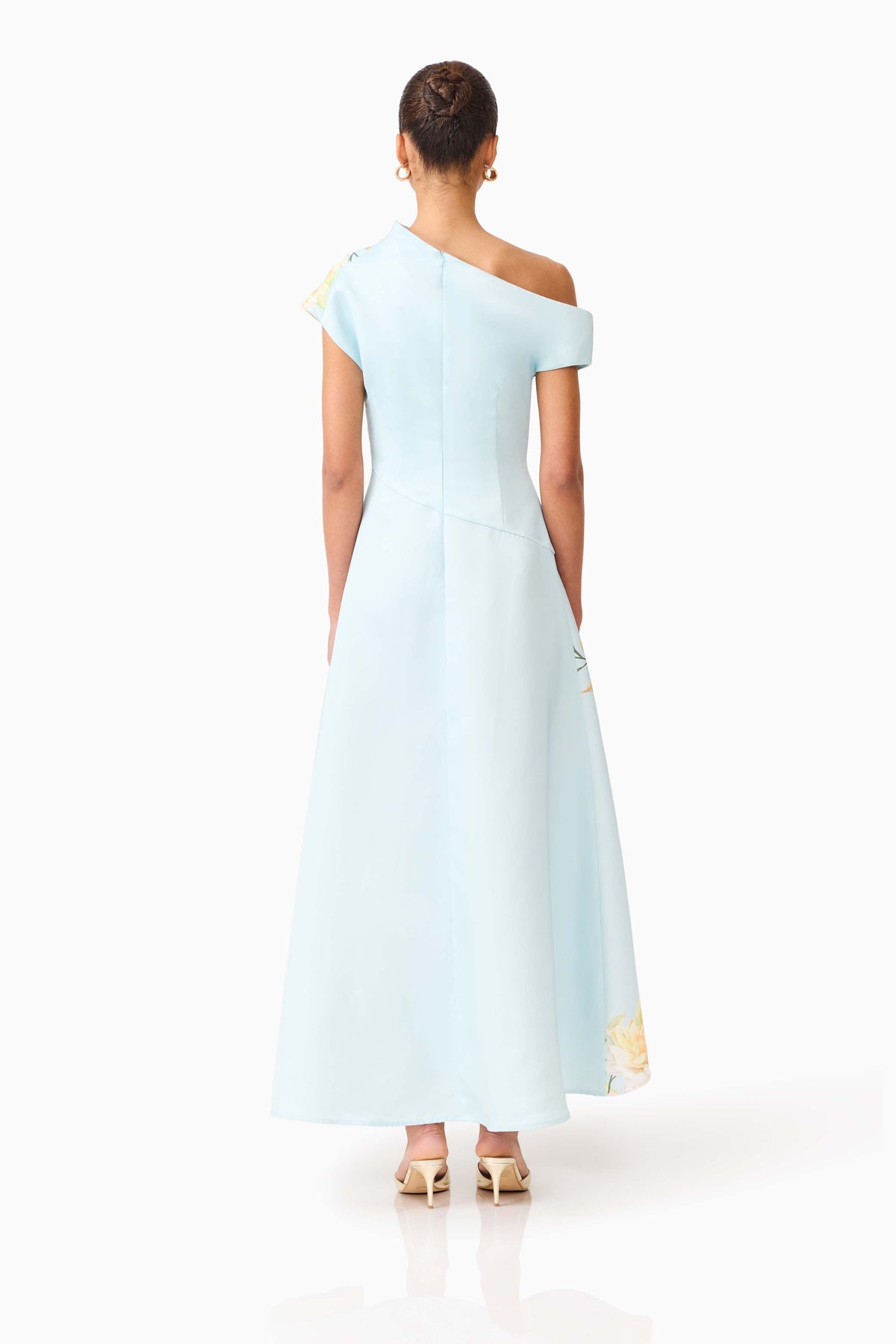 Harper Asymmetrical Gown in Baby Blue Floral