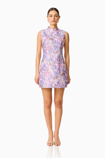 Marlene Shift Mini Dress in Pink & Purple Floral