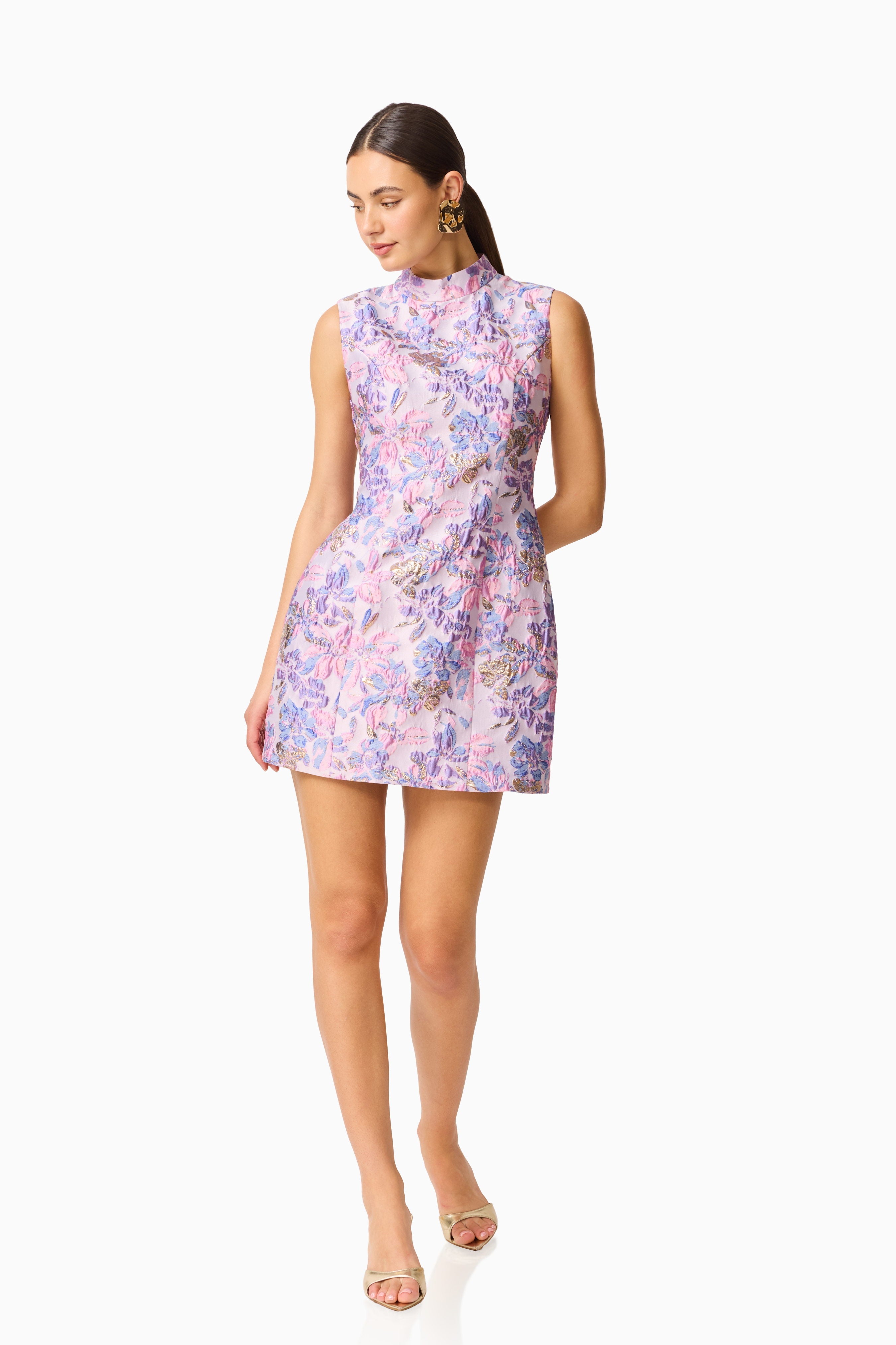 Marlene Shift Mini Dress in Pink & Purple Floral