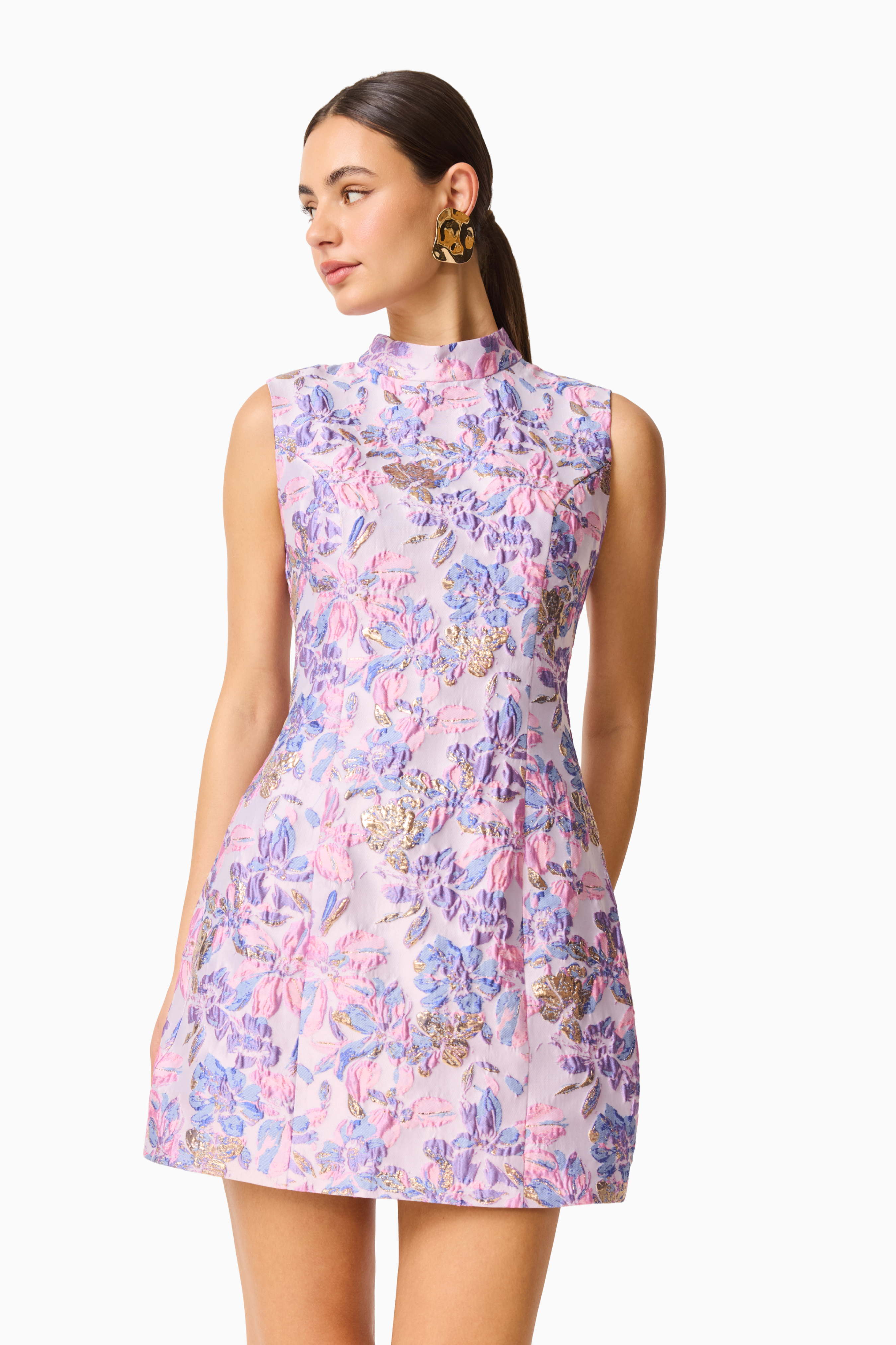 Marlene Shift Mini Dress in Pink & Purple Floral