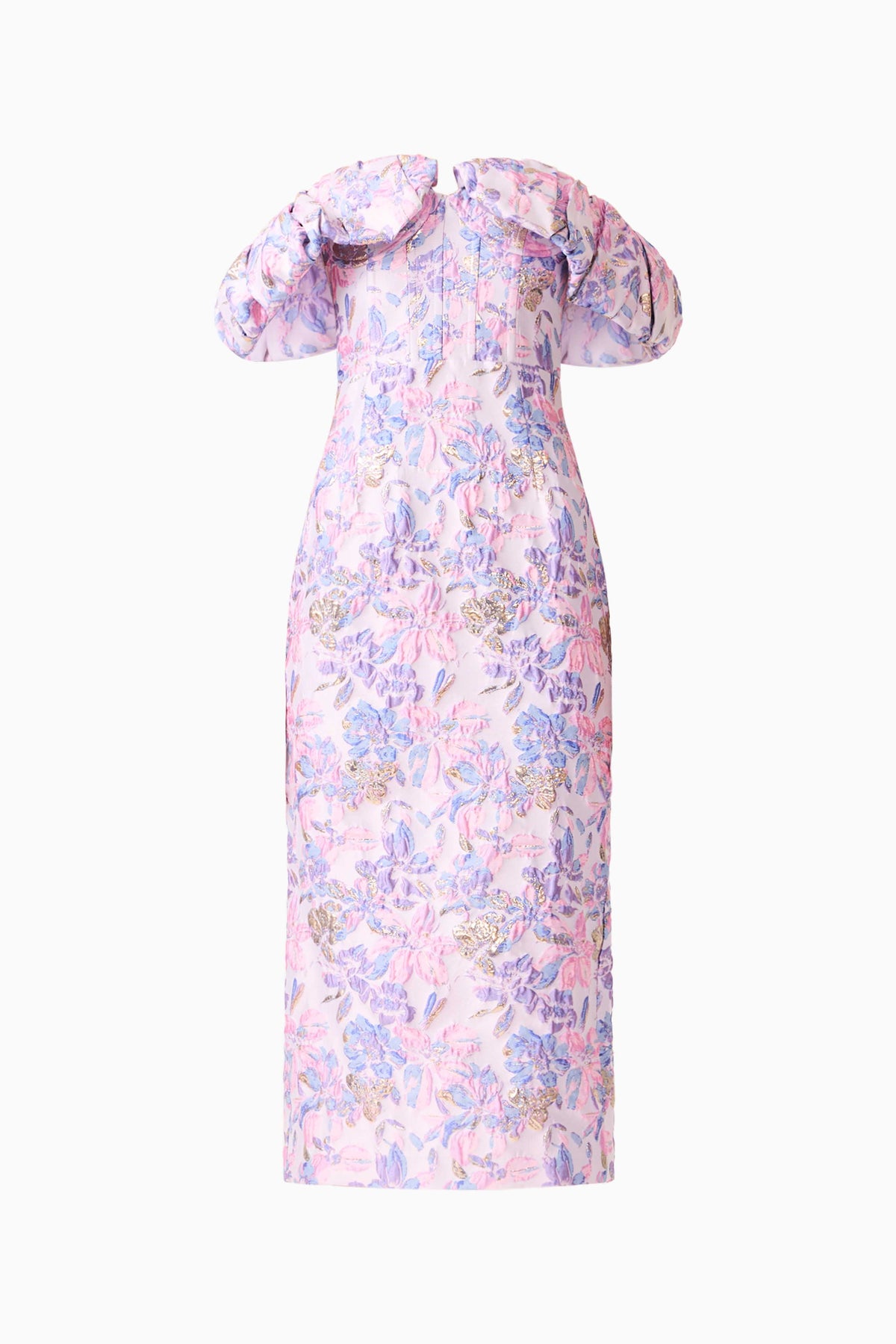 Marlene Strapless Midi Dress in Pink & Purple Floral