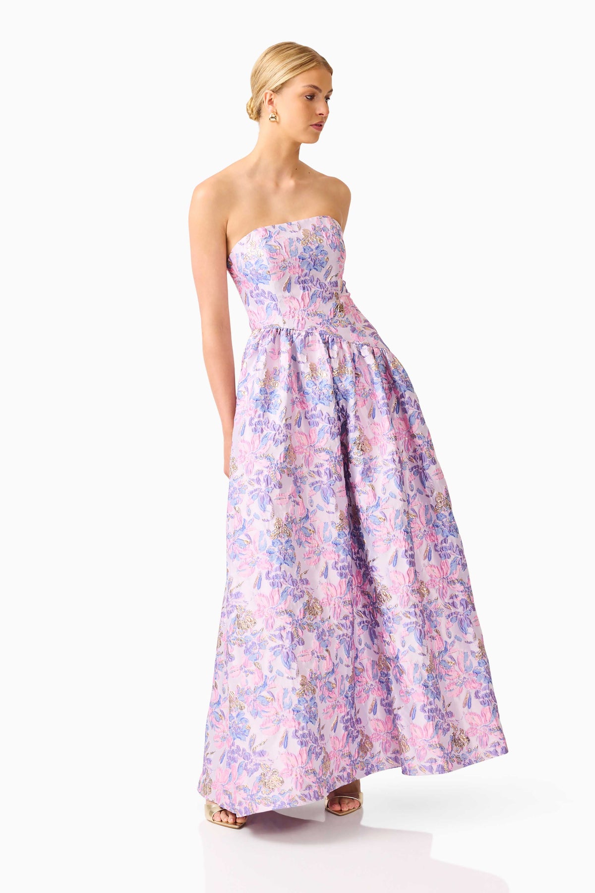 Marlene Asymmetrical Gown in Pink & Purple Floral
