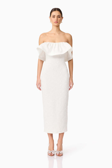 Dandelione Strapless Midi Dress in White